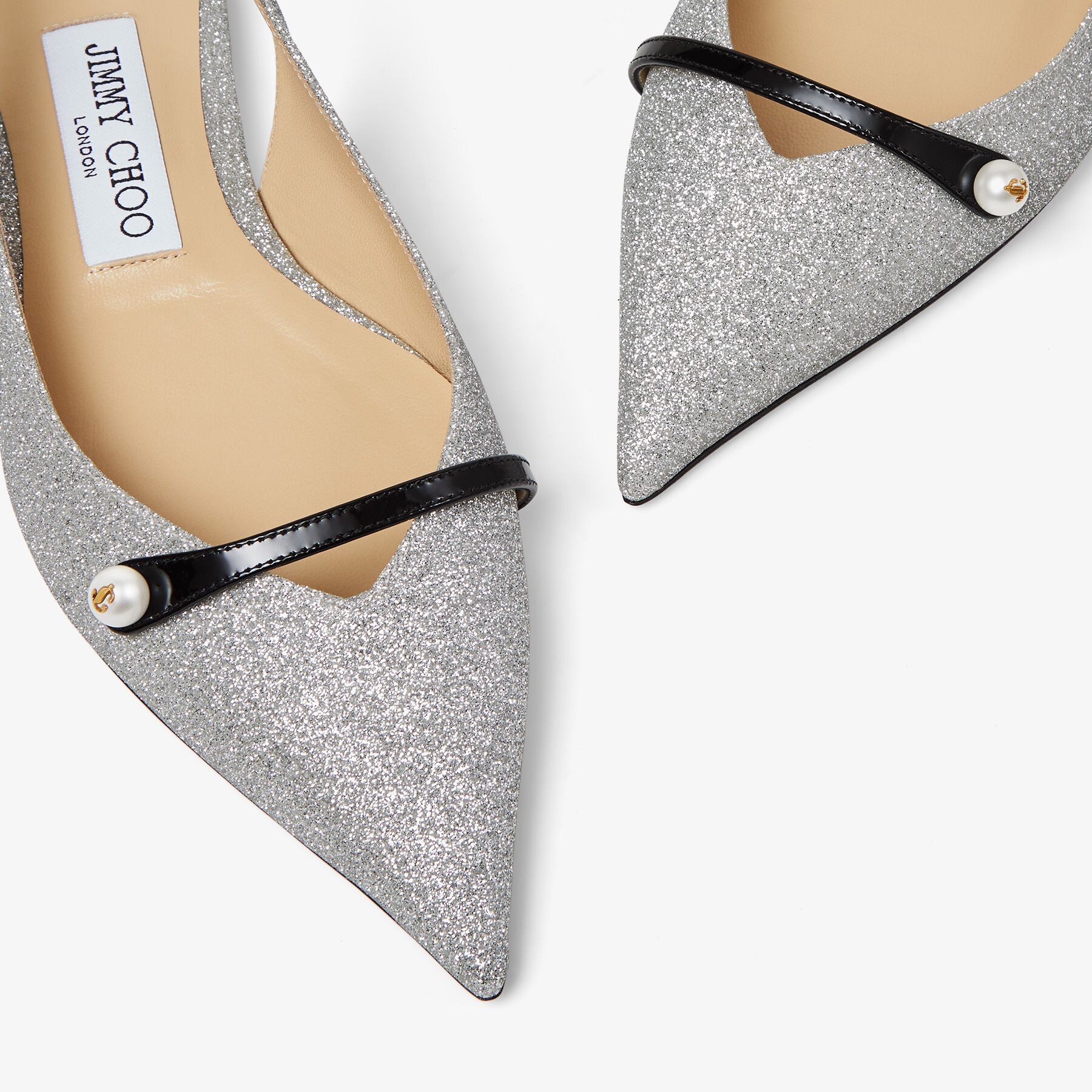 Amita Flat
Black Patent Slingback Flats with Glitter - 3