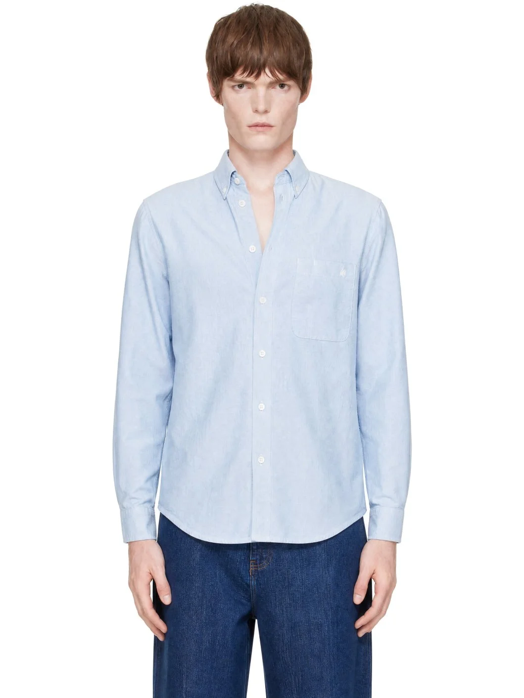 Blue Button-Down Cotton Oxford Long Sleeve Shirt - 1
