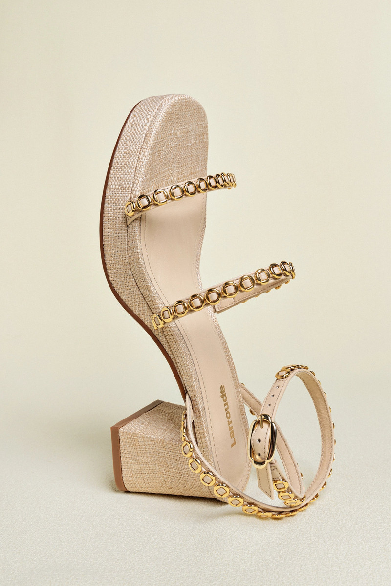 Larroudé Gio Milanina Sandal In Beige Raffia outlook