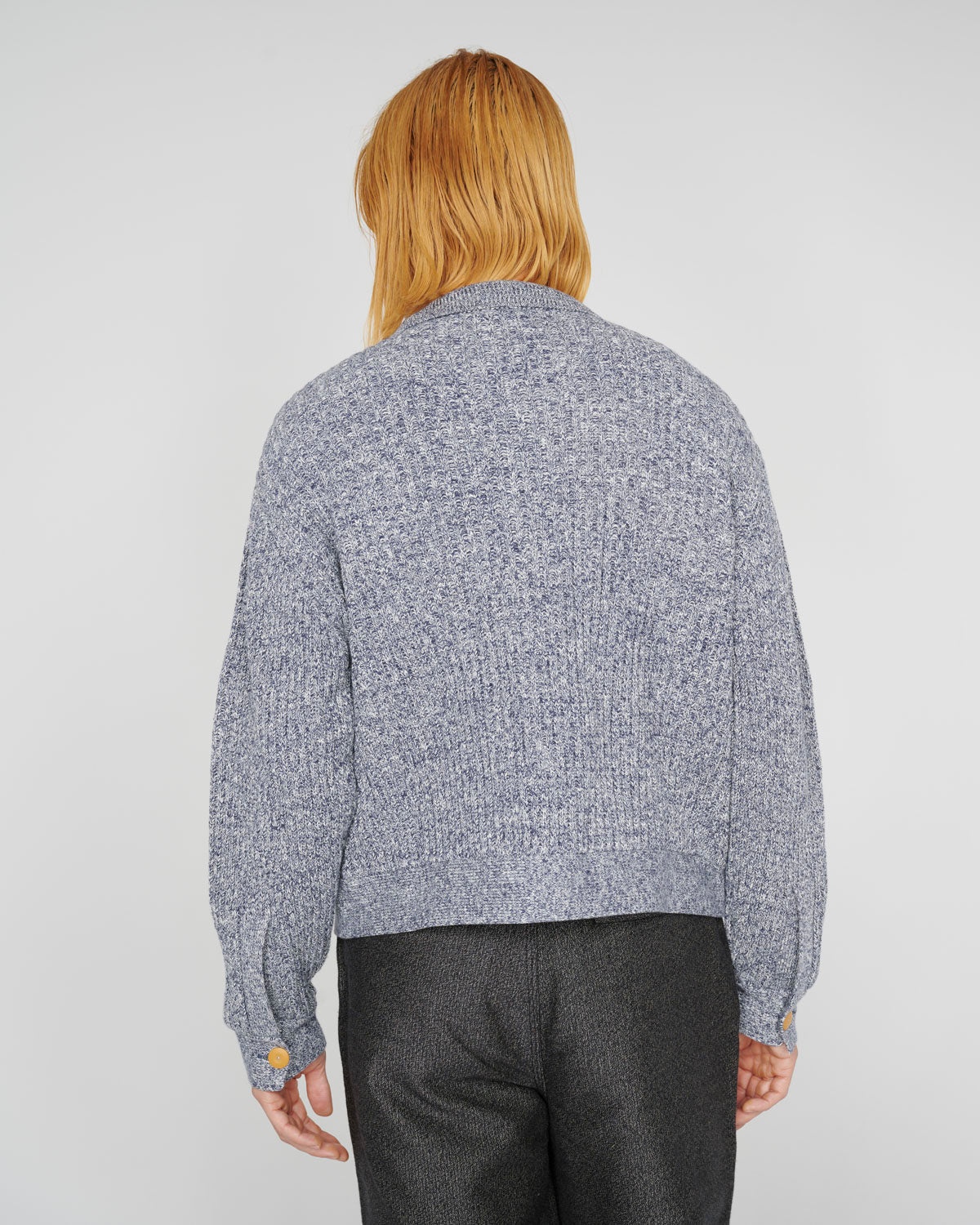 Rib Knit Button Up Sweater - Blue - 5