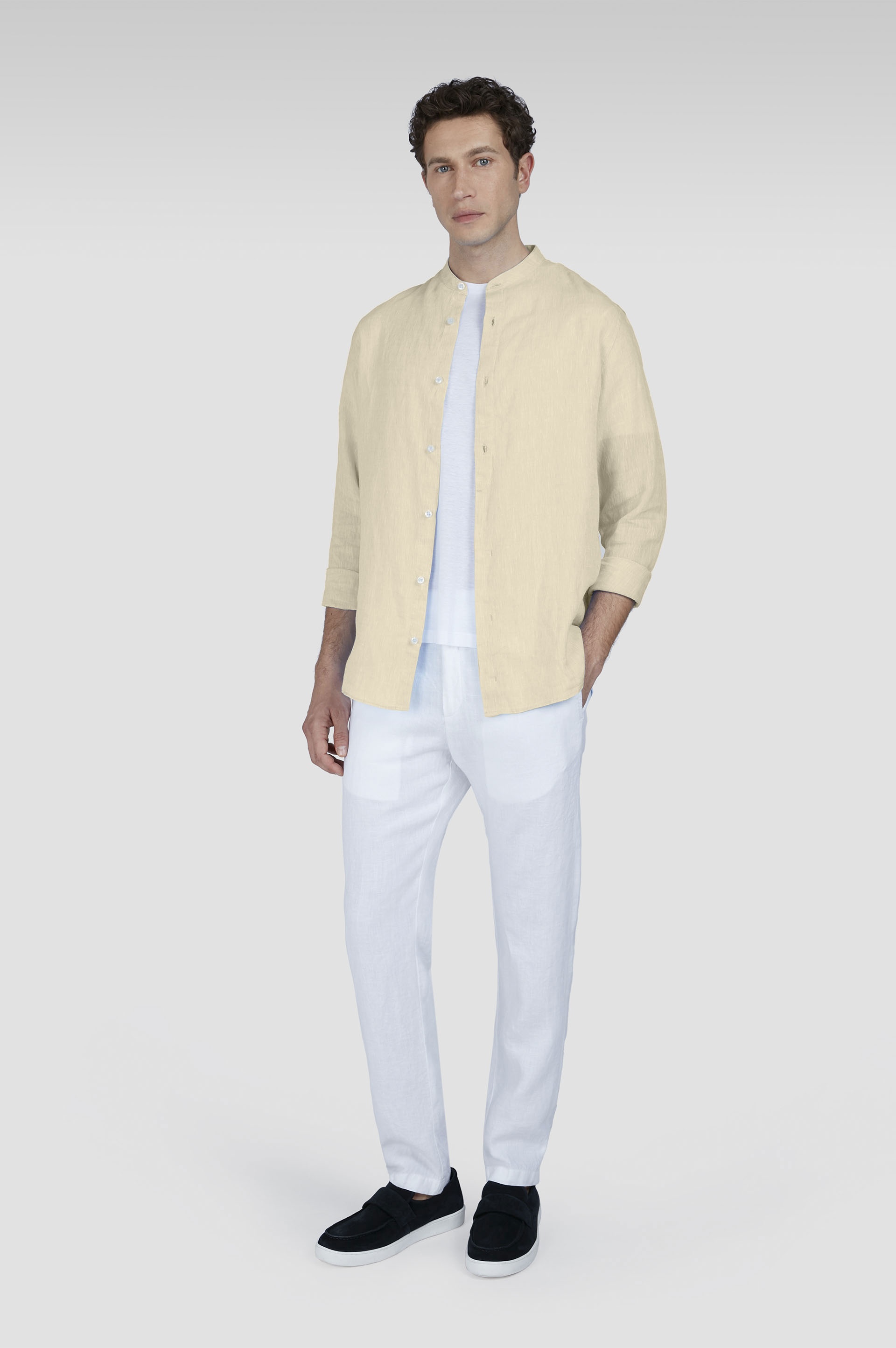 LINEN SHIRT WITH MANDARIN COLLAR - 2