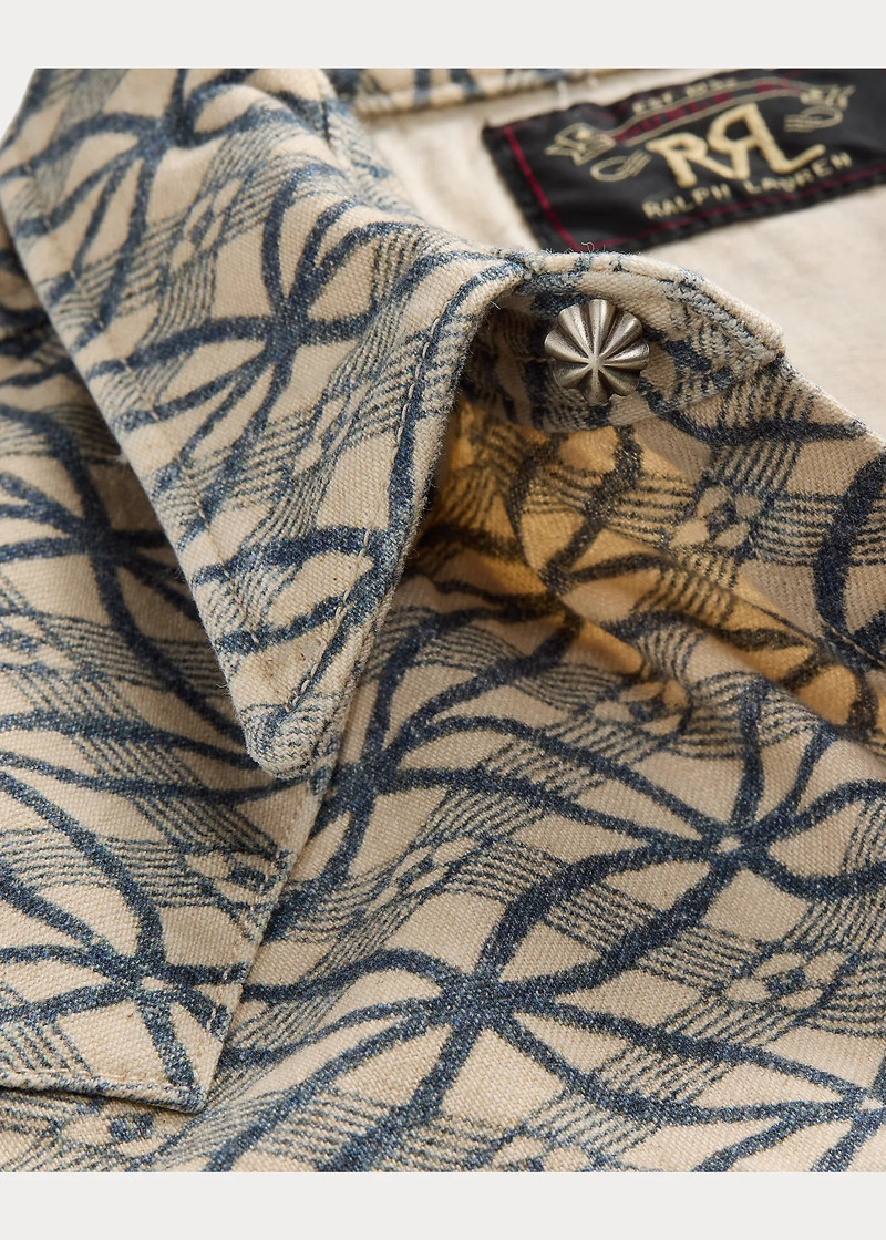 Slim Indigo-Print Denim Western Shirt 4