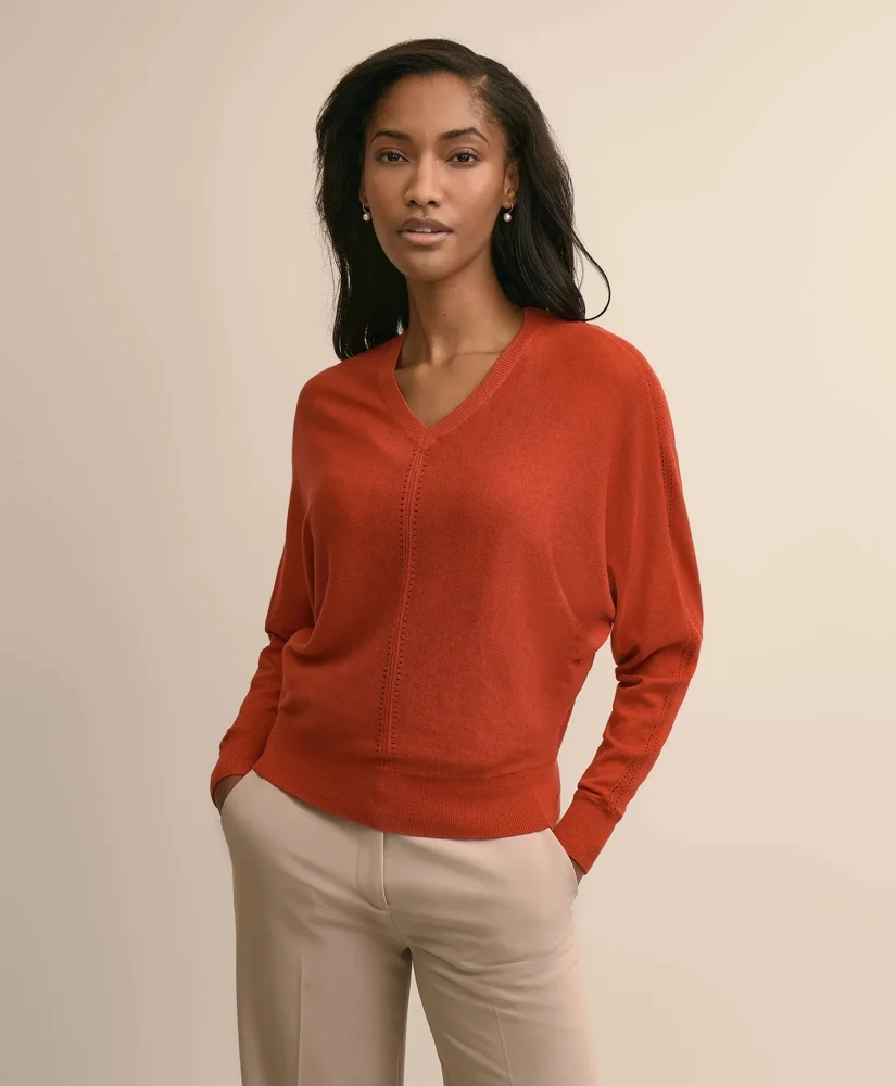 Silk-Cotton Dolman-Sleeve V-Neck Sweater - 1