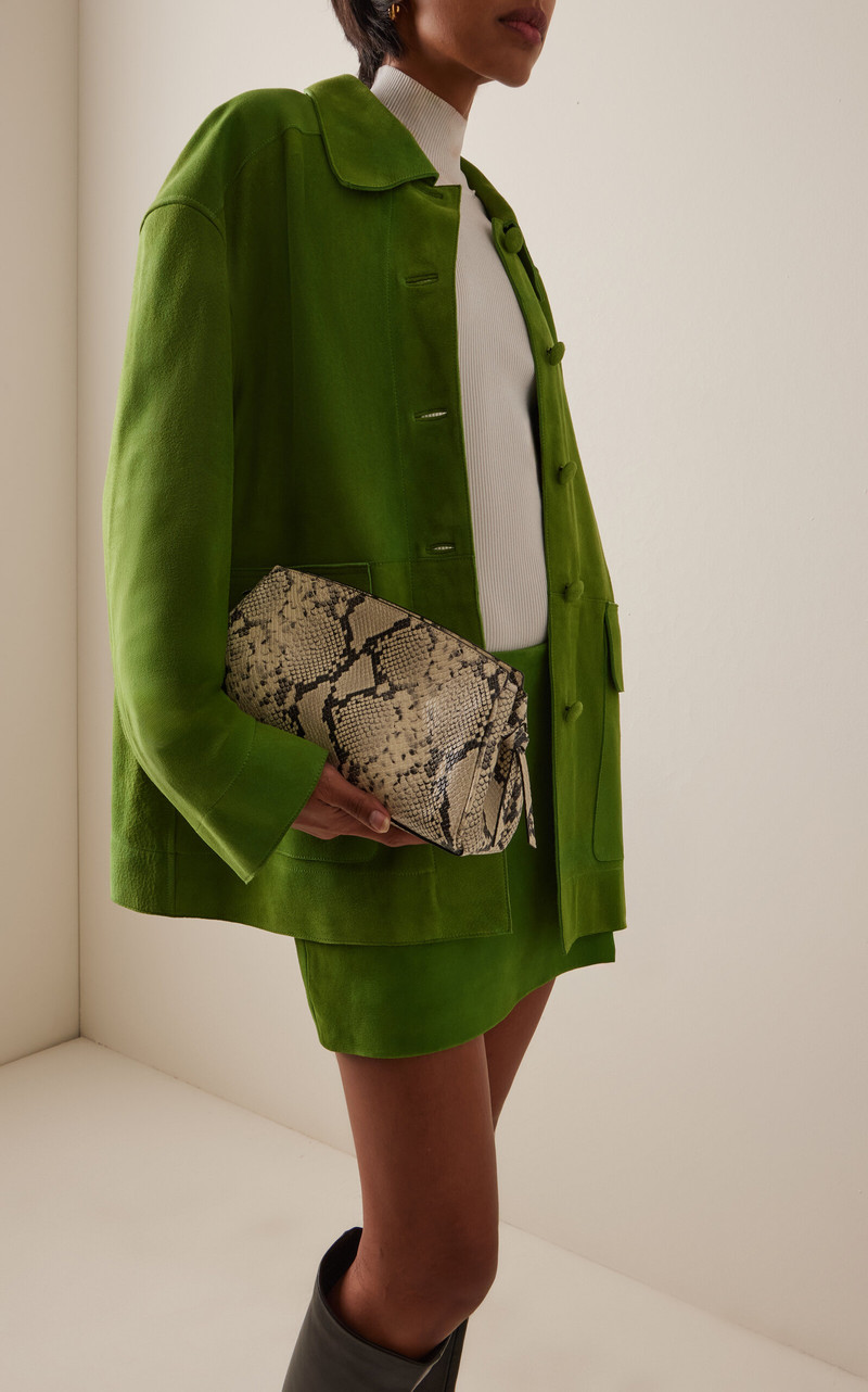 STAUD Maude Convertible Snake-Effect Leather Clutch animal outlook