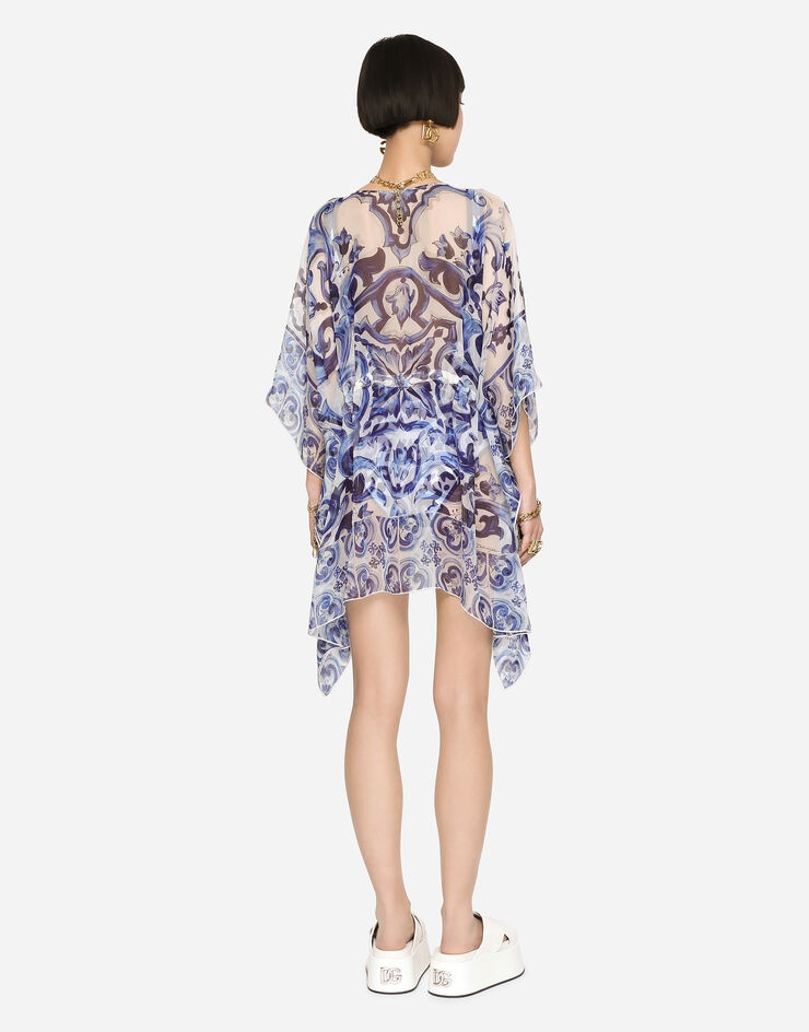Short majolica-print chiffon caftan - 3