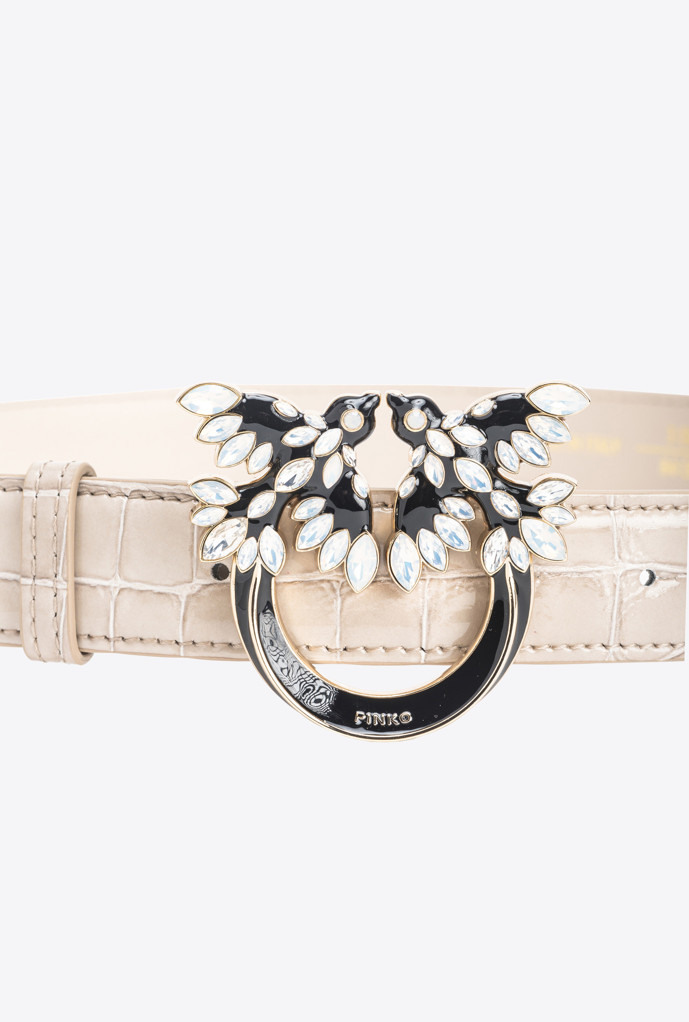 PINKO GALLERIA 3CM SHINY CROC-PRINT BELT WITH LOVE BIRDS BUCKLE - 2