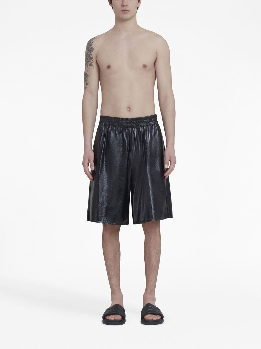 elasticated leather shorts - 3