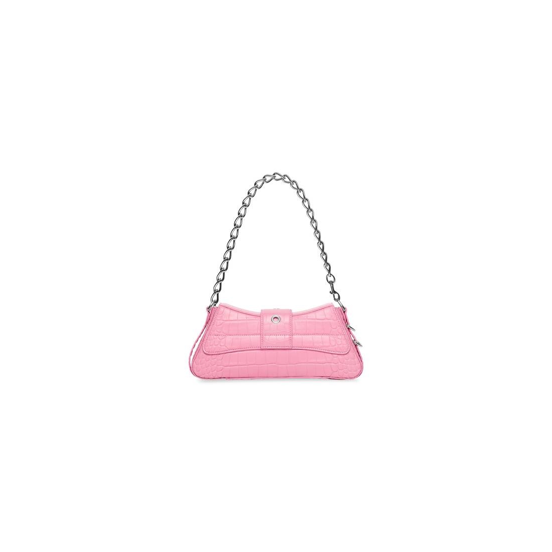 BALENCIAGA Women's Le Cagole Small Shoulder Bag Crocodile Embossed in Pink