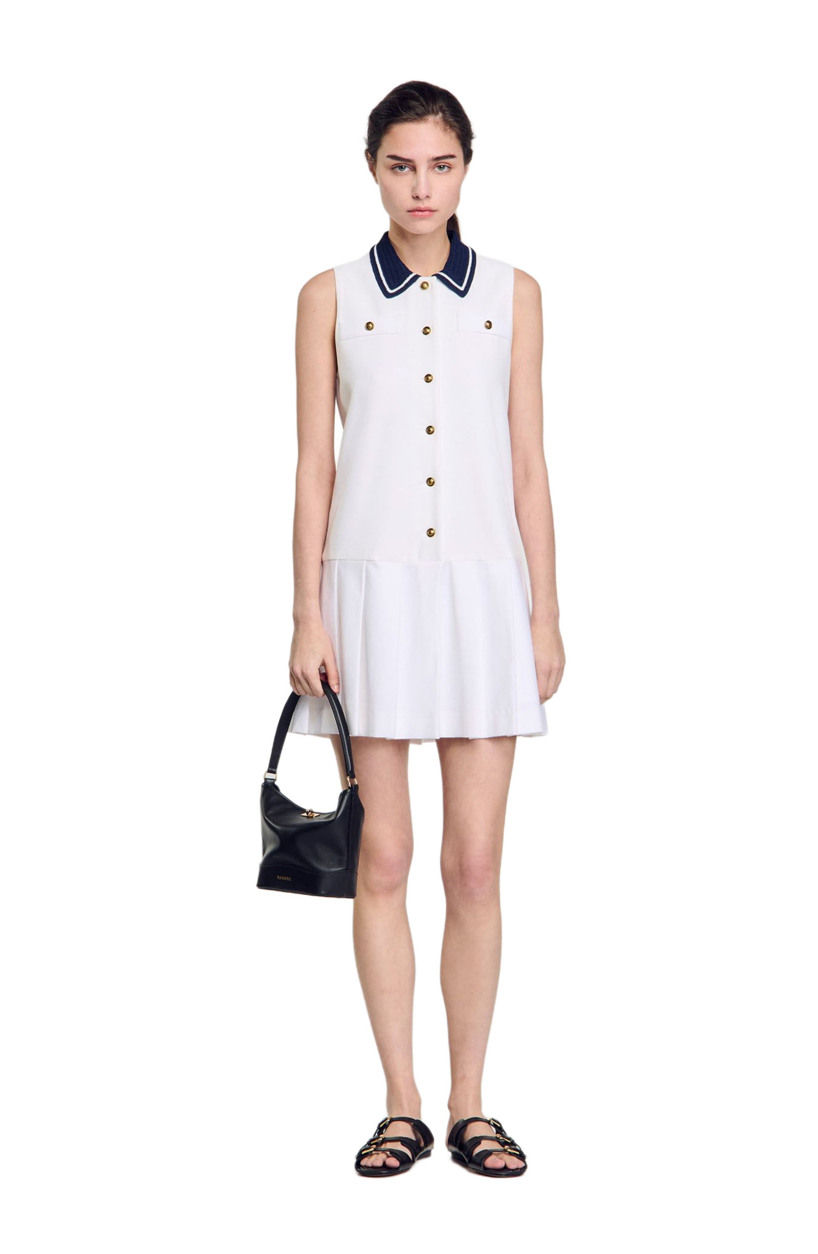 SANDRO Short dress with contrasting collar in White at Nordstrom - 1