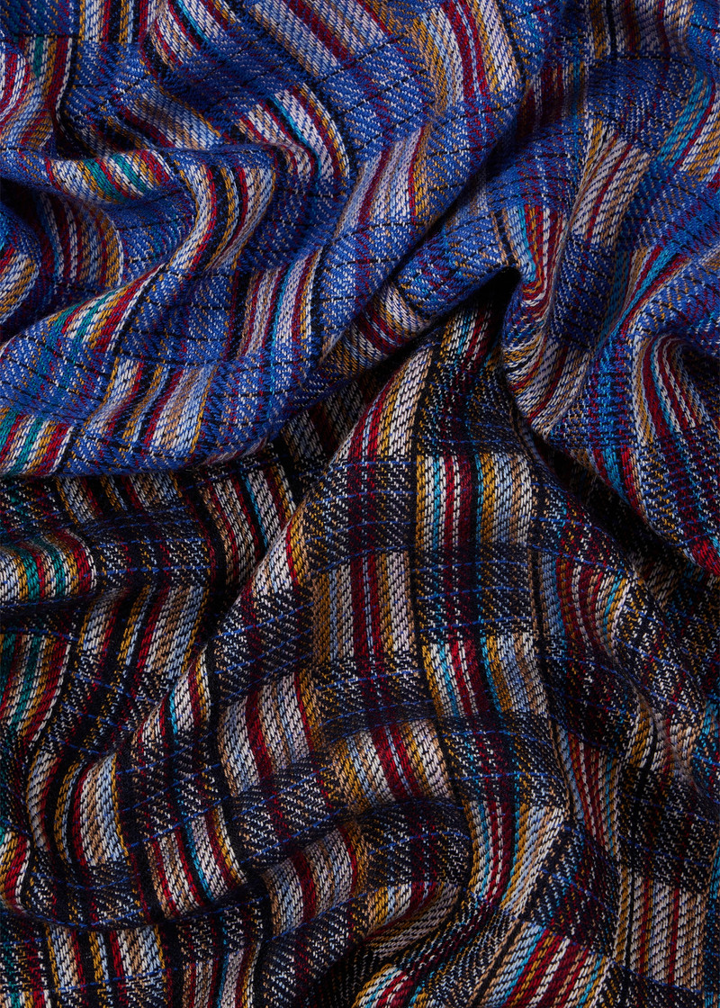 Blue 'Signature Stripe' Basket Weave Wool-Silk Scarf 4