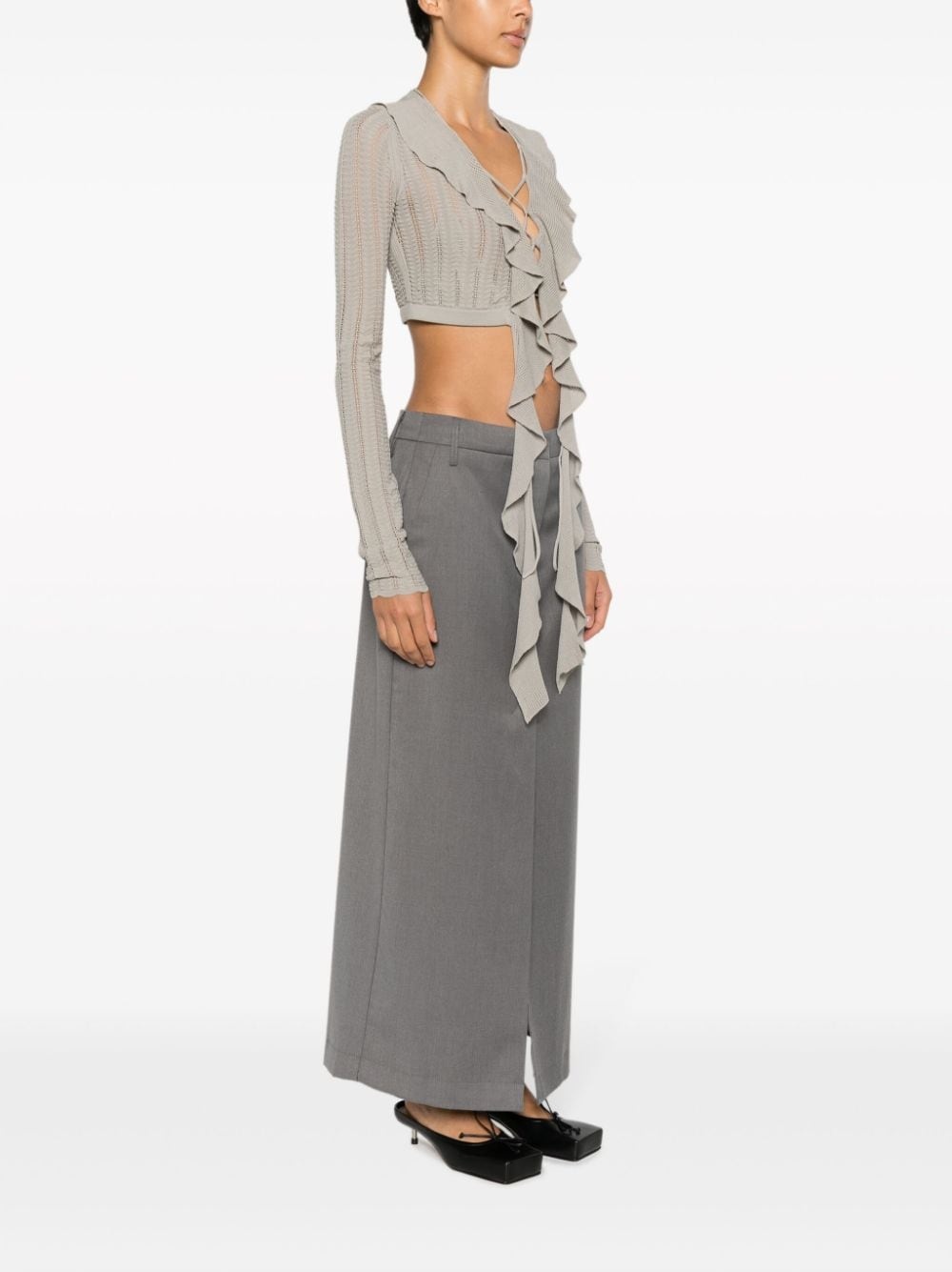 lace-up crochet-knit top - 3