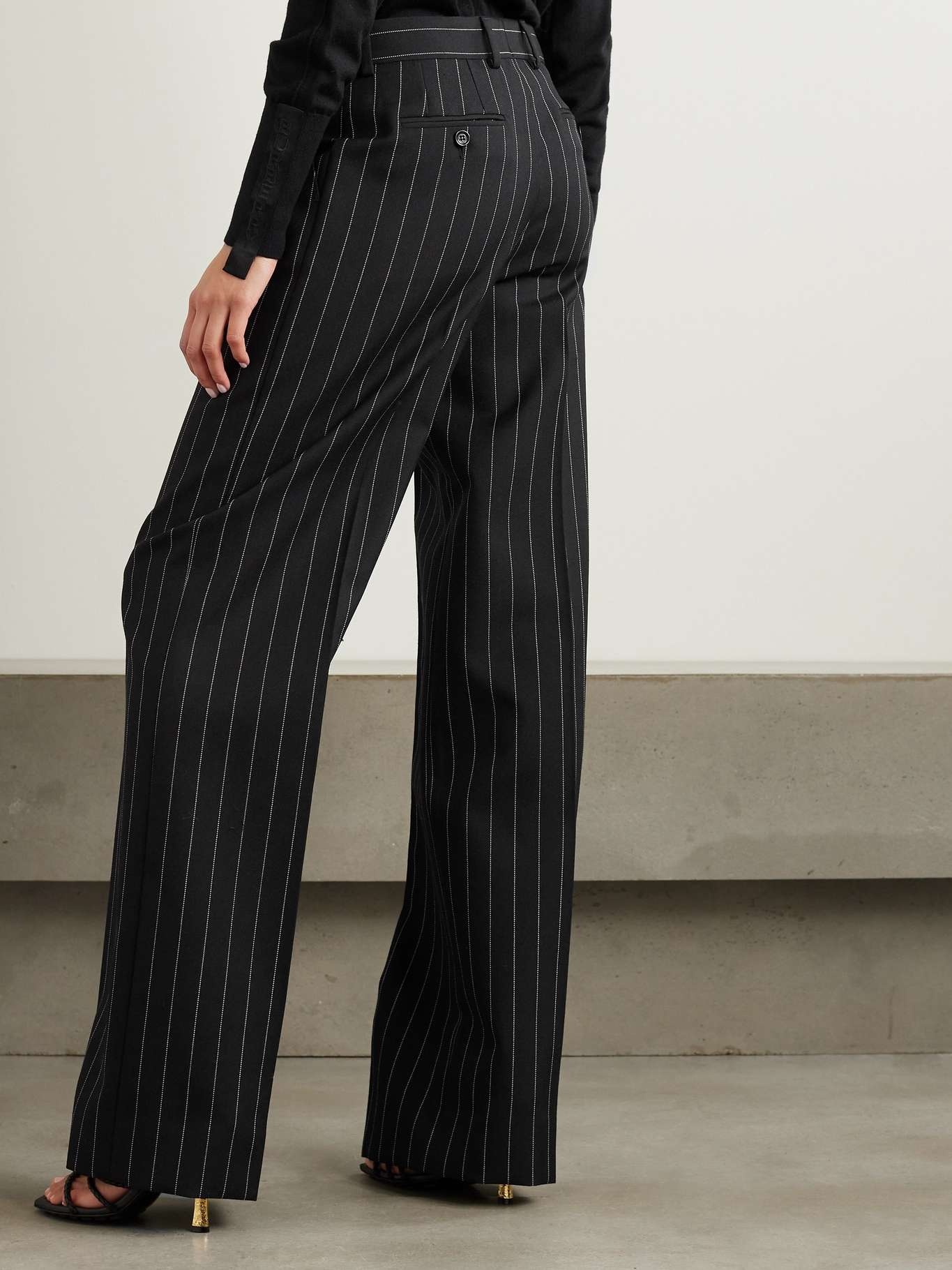 Pinstriped wool wide-leg pants - 4