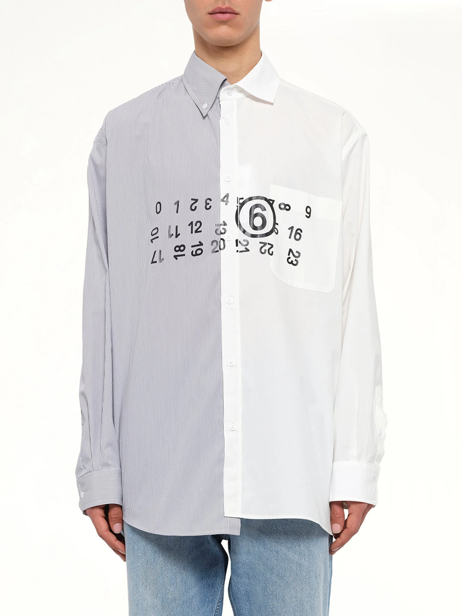 Long-Sleeved Shirt in Off White/Grey - 1