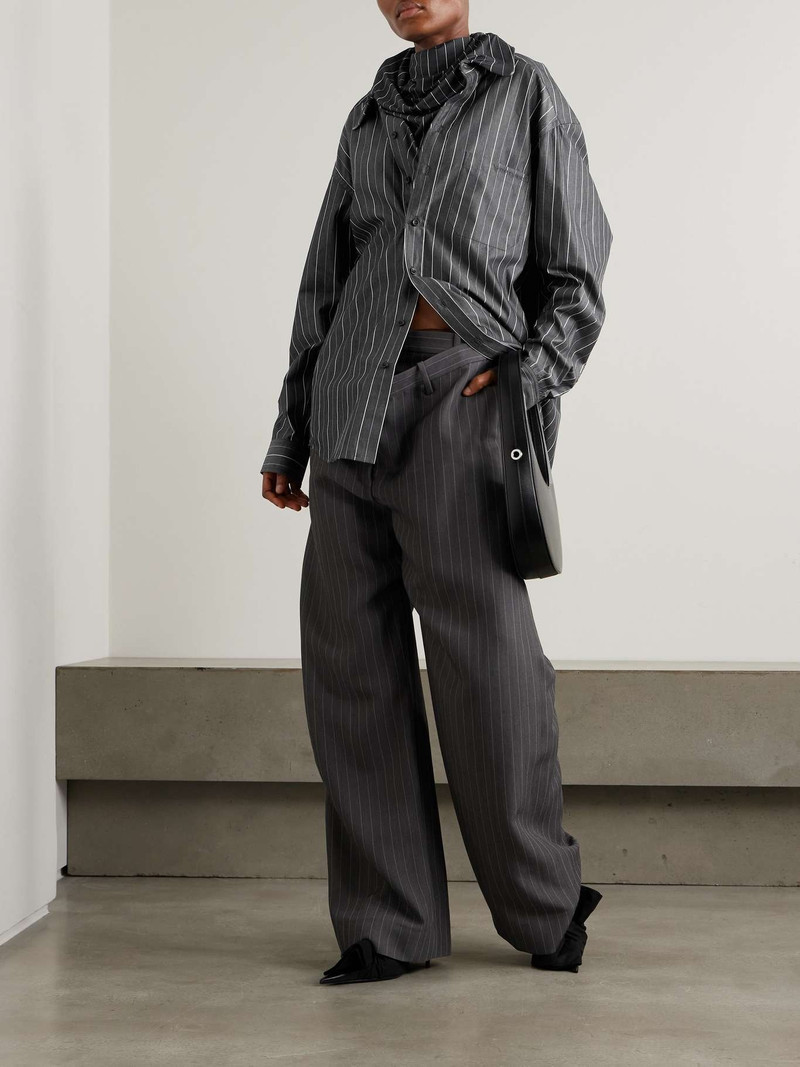 Y/Project Pinstriped jersey-trimmed organic cotton-poplin shirt outlook