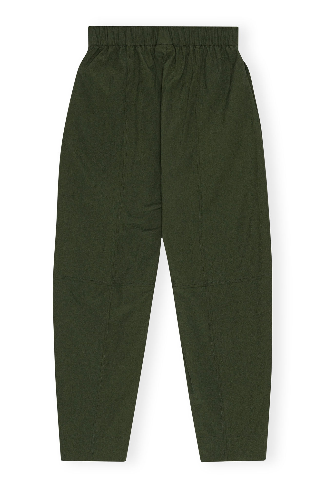 GREEN COTTON CREPE ELASTICATED CURVE PANTS - 1