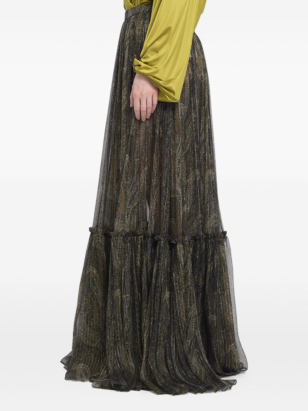 paisley metallic-fiber tiered skirt - 4