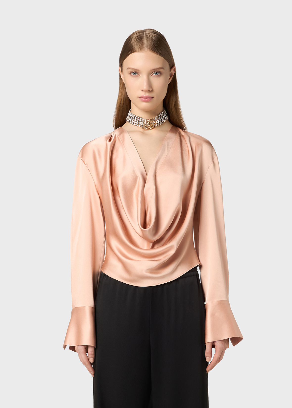 SATIN BLOUSE WITH DRAPED NECKLINE - 3
