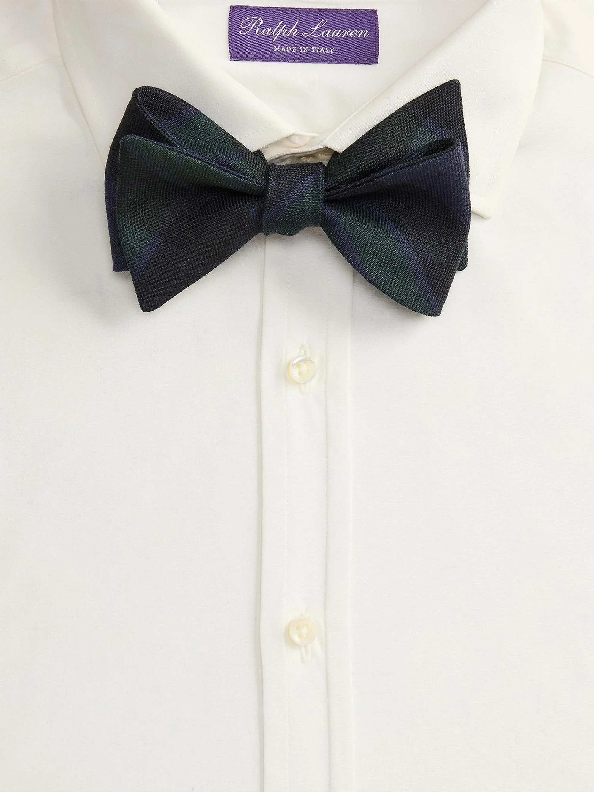 Men's Plaid-Print Cashmere-Silk Bow Tie - Navy Green Black - 1