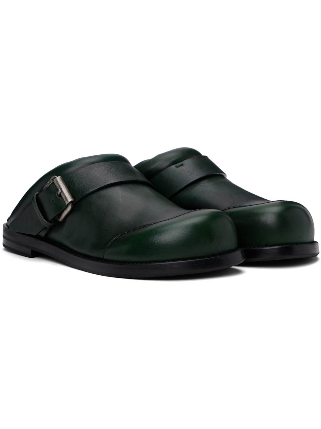 Green Leather Buckle Mules - 4