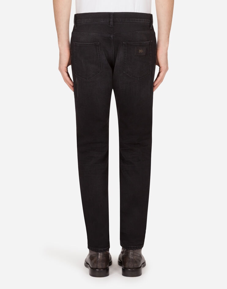 Washed black slim-fit stretch jeans - 2