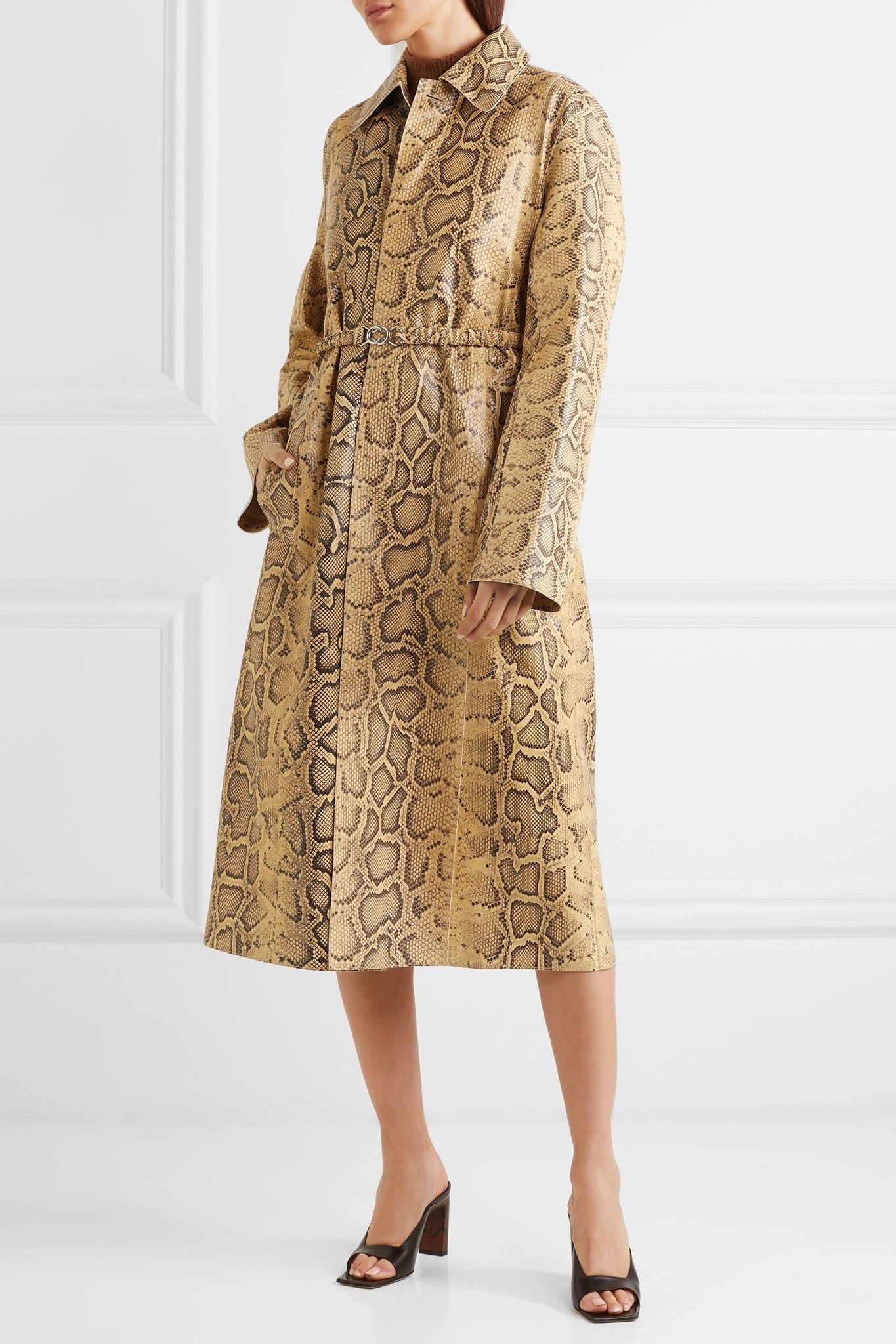 Snake-effect leather trench coat - 3