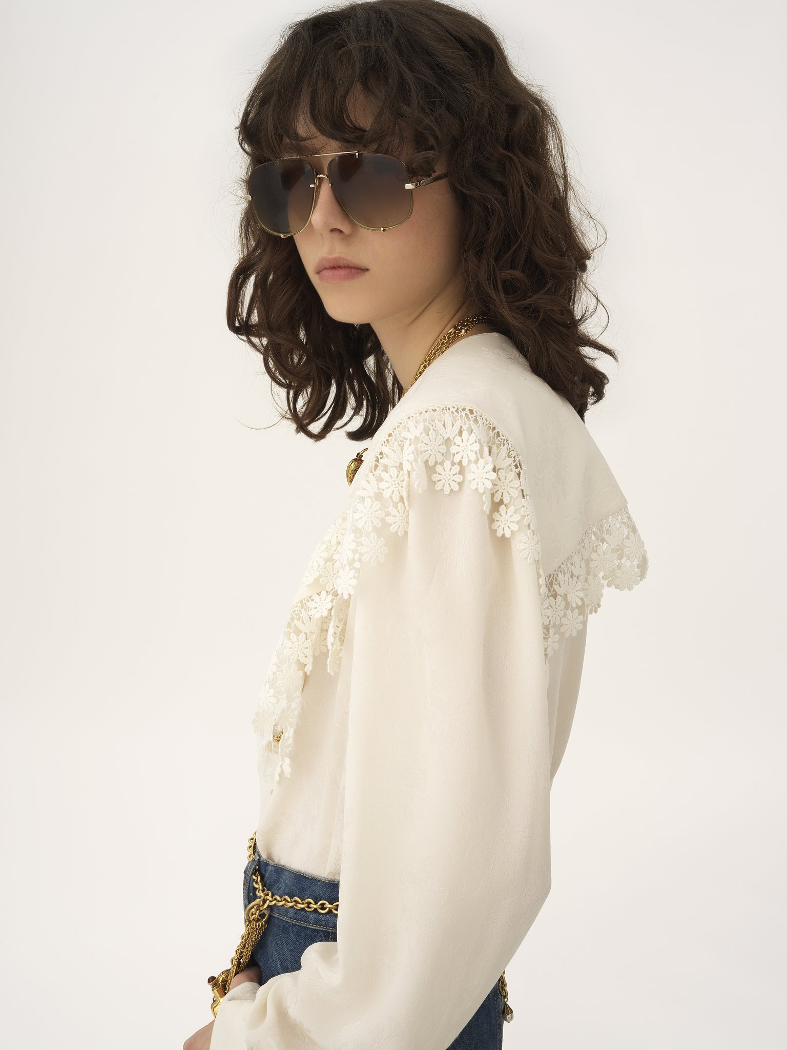 MAXI-COLLAR BLOUSE IN SILK JACQUARD & LACE - 6