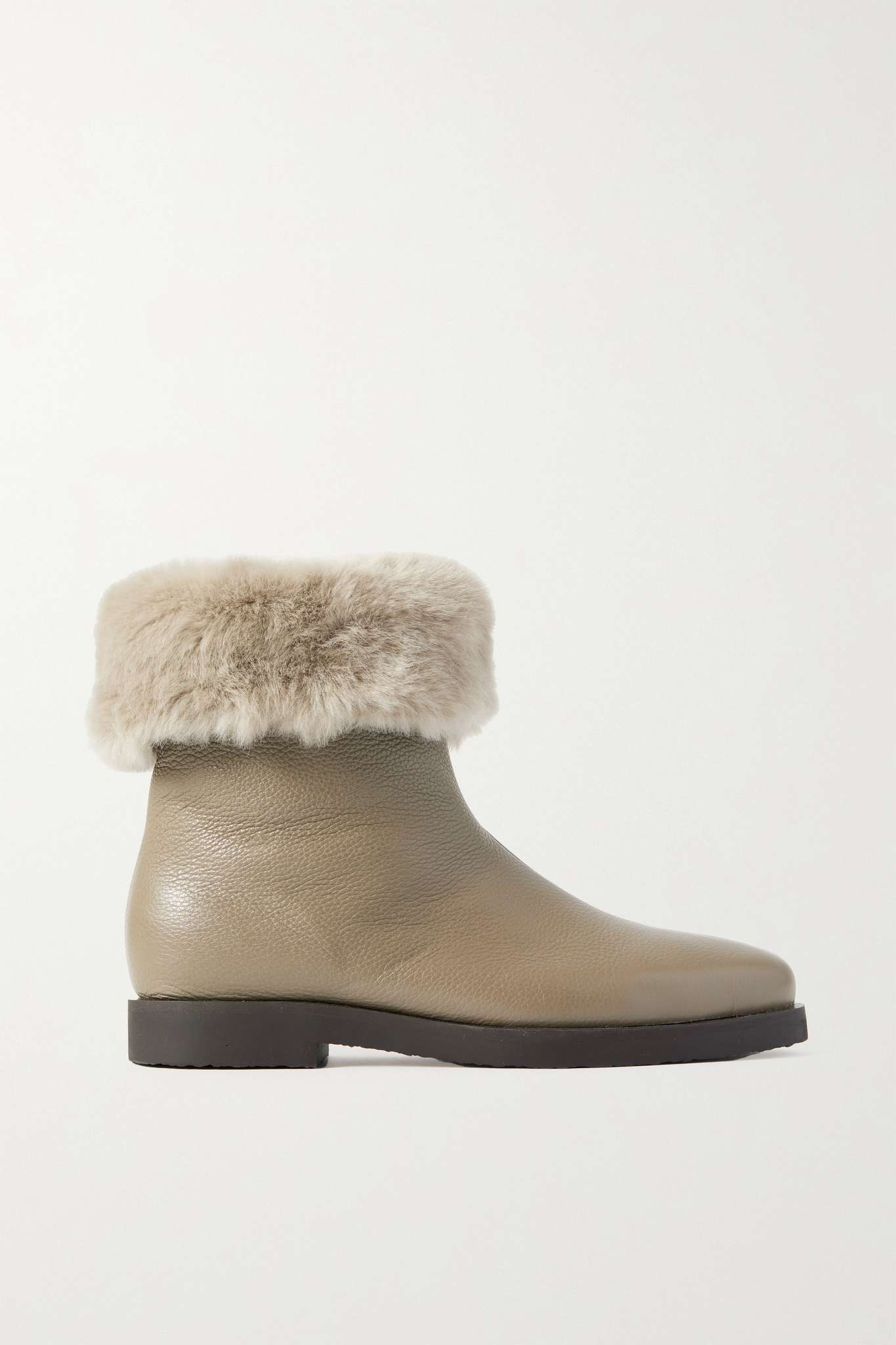 + NET SUSTAIN The Off-Duty faux fur-trimmed textured-leather ankle boots - 1