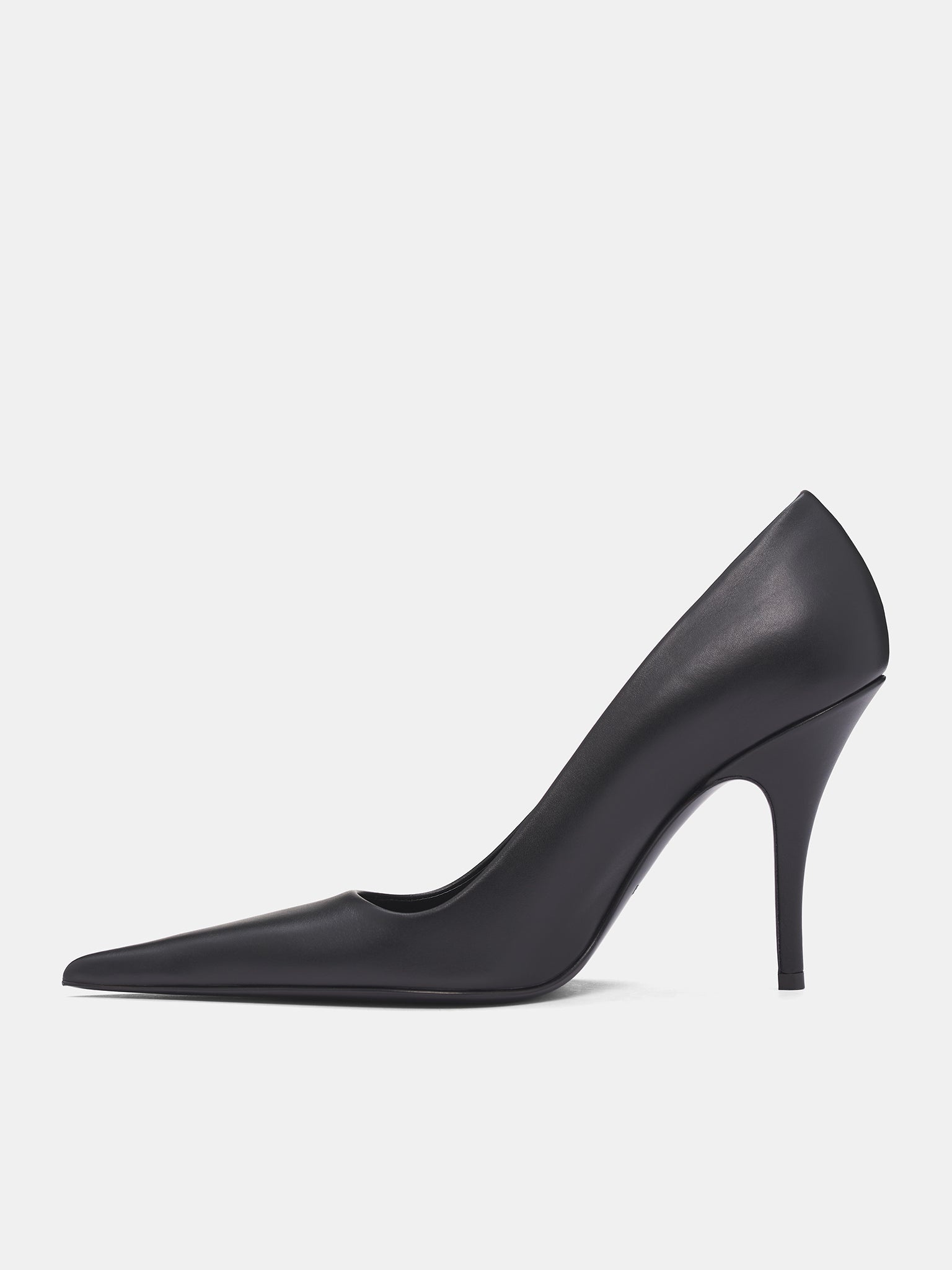 Black Leather Sharp Pumps - 3