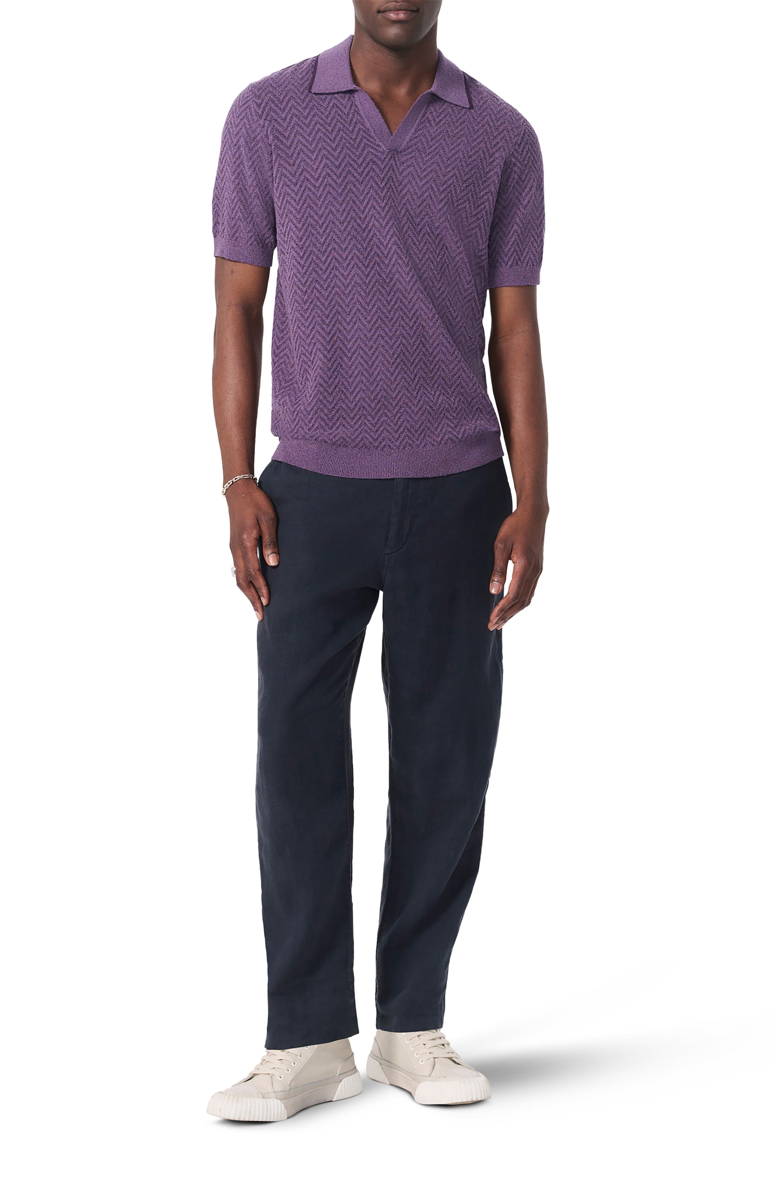 rag & bone Zuma Johnny Collar Chevron Terry Cloth Polo in Purple at Nordstrom - 6
