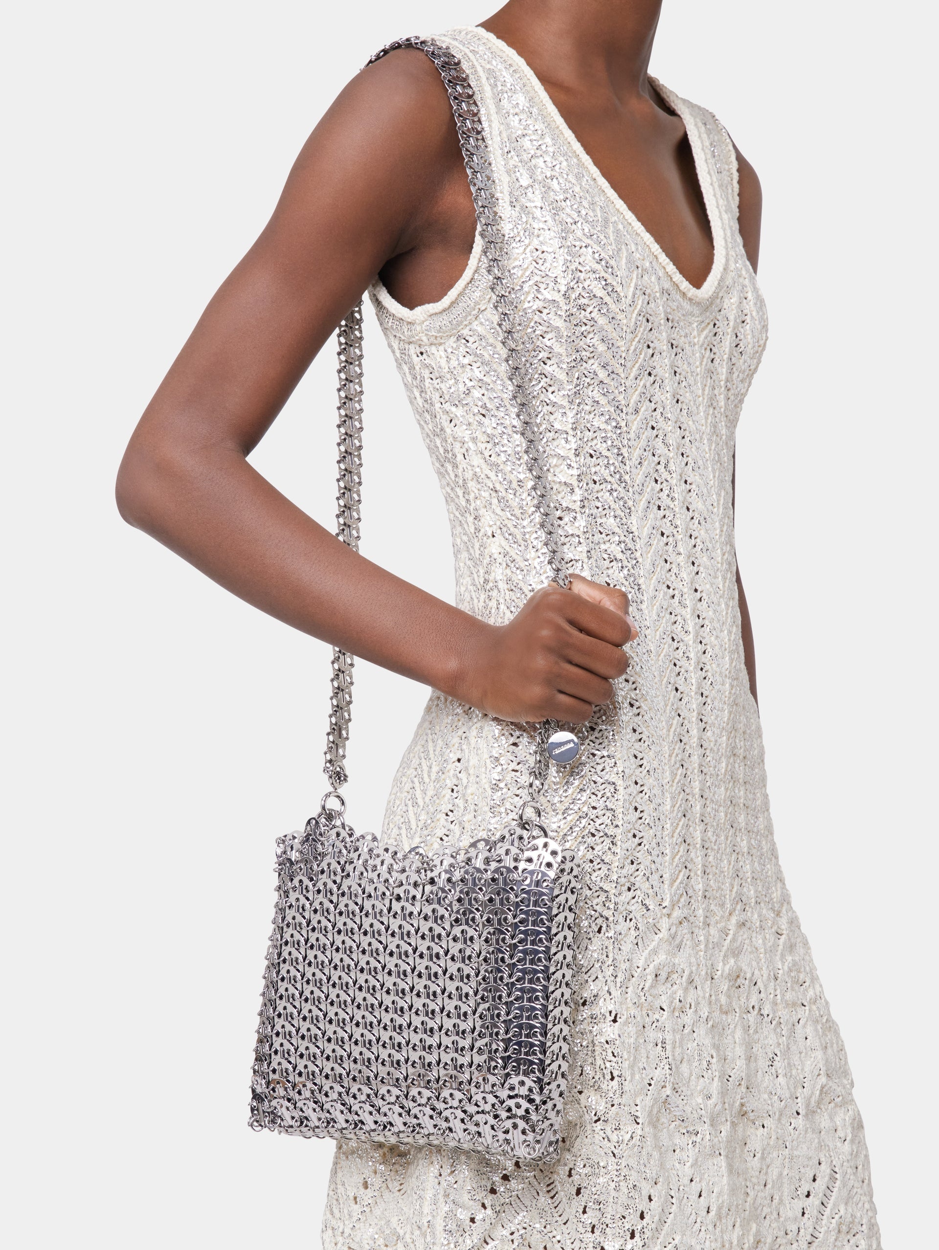 ECRU SHORT DRESS IN COTTON KNIT WITH SILVER INDUCTION - 3