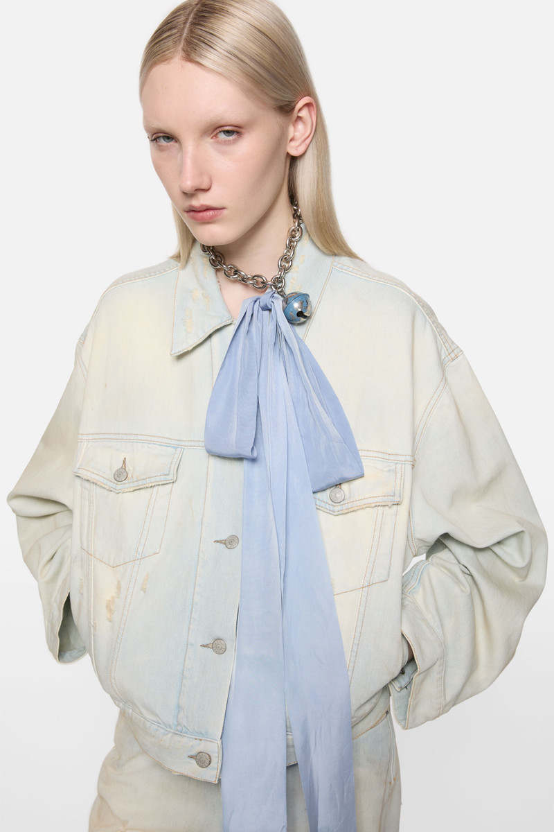 Denim jacket - Relaxed cropped fit - Light blue/white 4