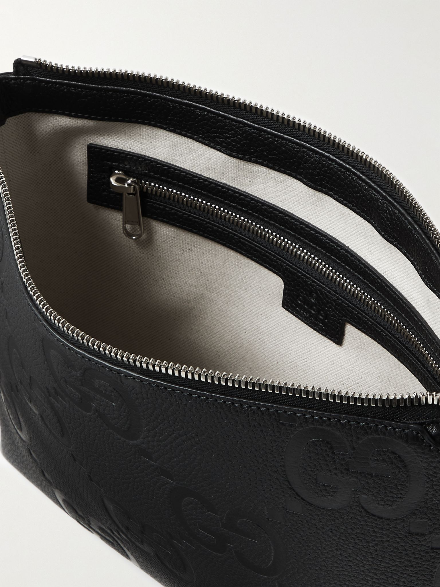 Monogrammed Pebble-Grain Leather Messenger Bag Black - 5