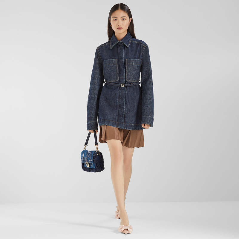 Baguette® Blue flocked denim bag with Night Butterfly embroidery 8