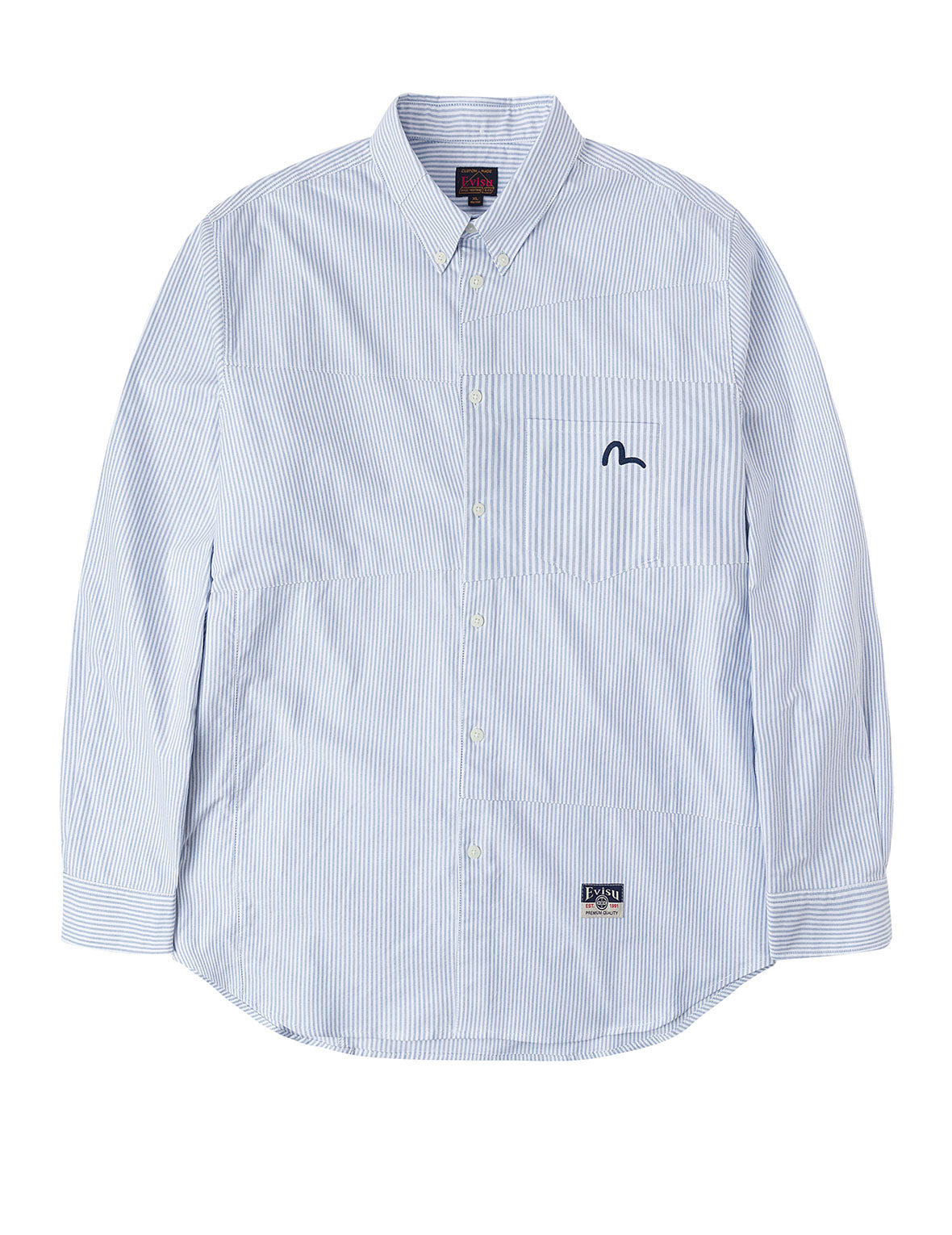 Deconstructed Seagull Embroidery Relax Fit Striped Shirt - 13
