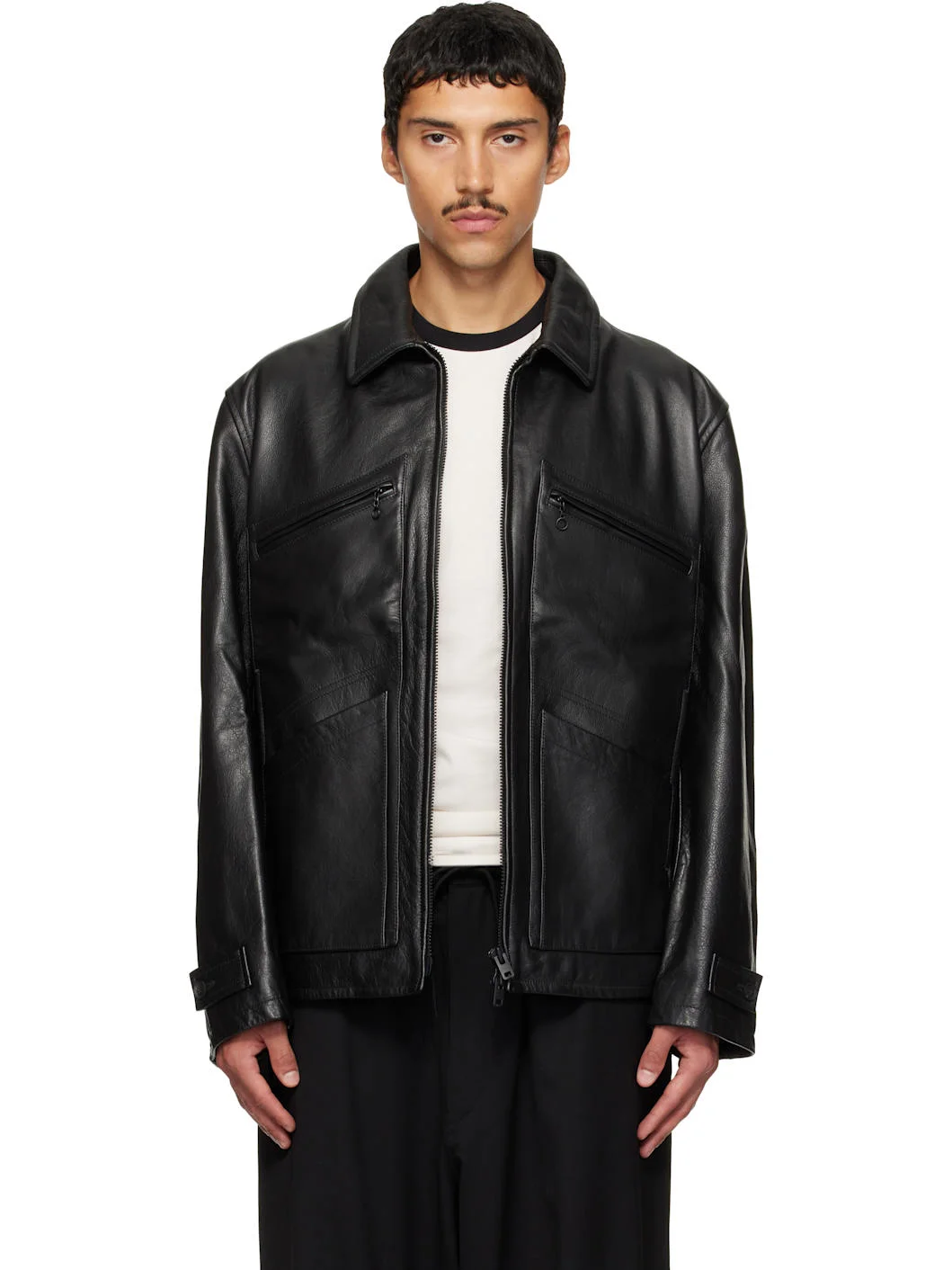 Black Leather Blouson Jacket - 1