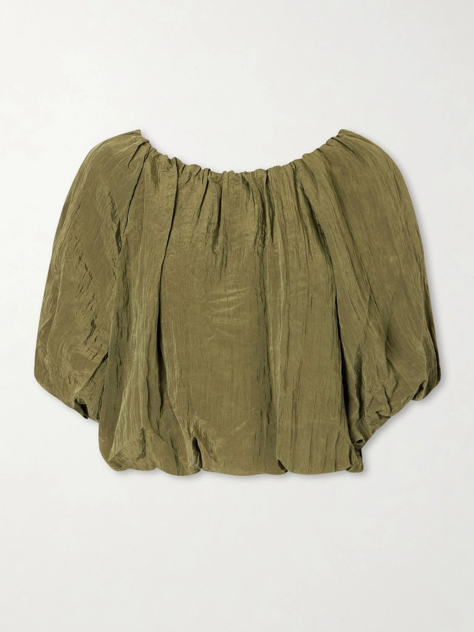 Anni cropped gathered crepon blouse Army green - 1