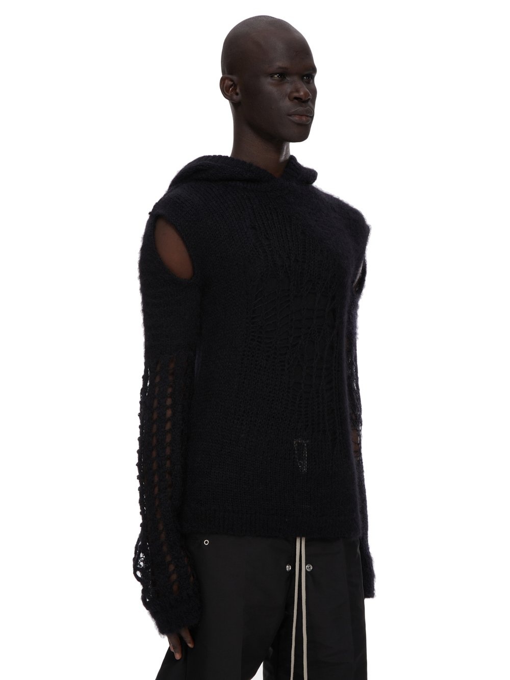 【正規店出品】RICK OWENS MEN OVERSIZED HOODED KNIT SWEATER RICK OWENS MEN HOODED KNIT SWEATER BLACK SS24 | DOSHABURI