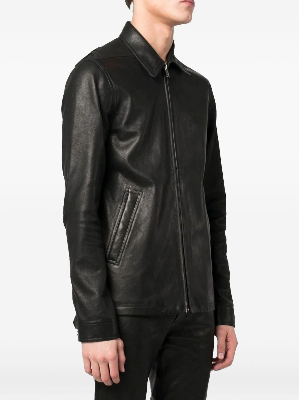 zip-fastening leather jacket - 2