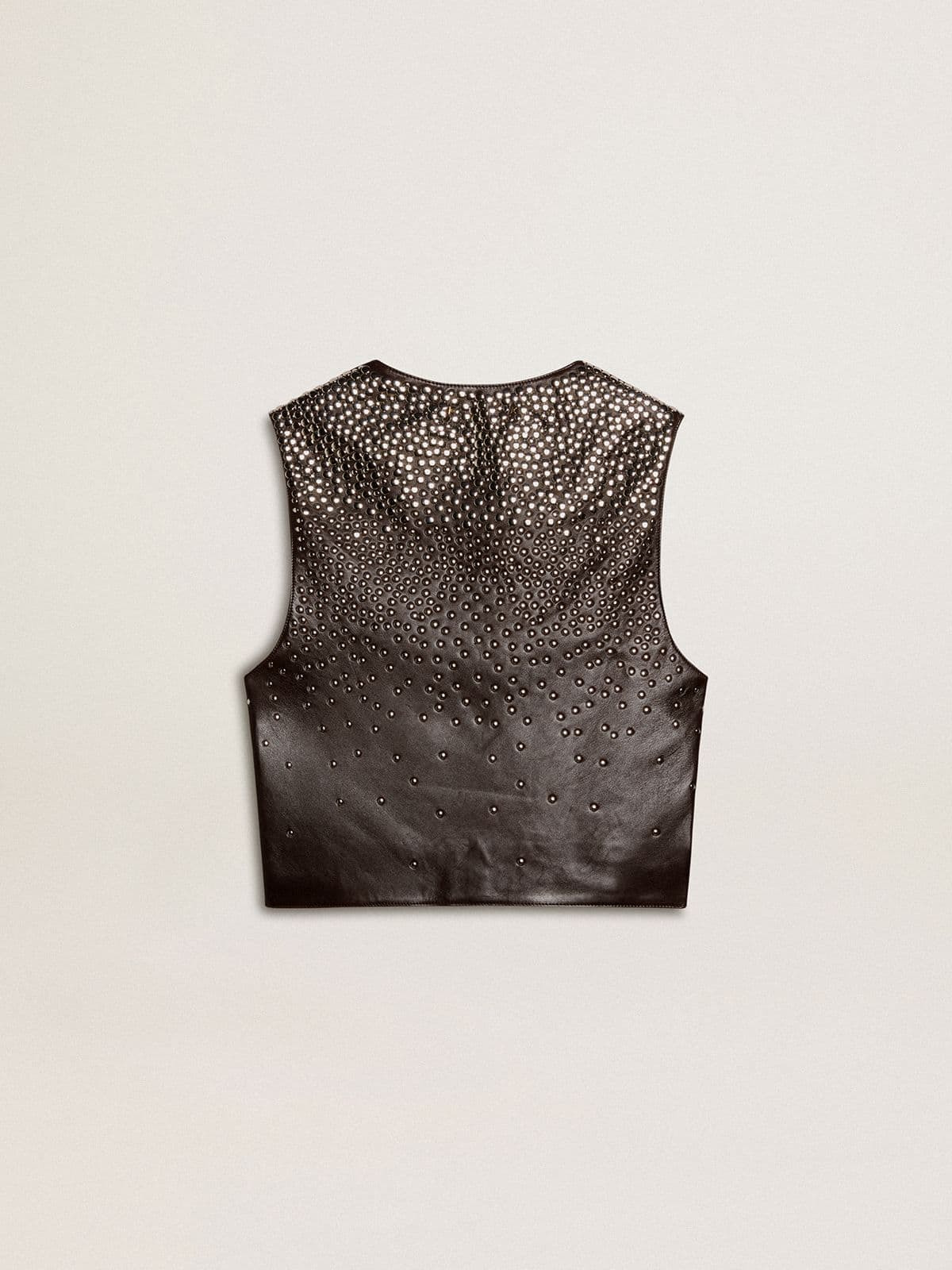 Women's black leather waistcoat with gradient-effect studs - 2