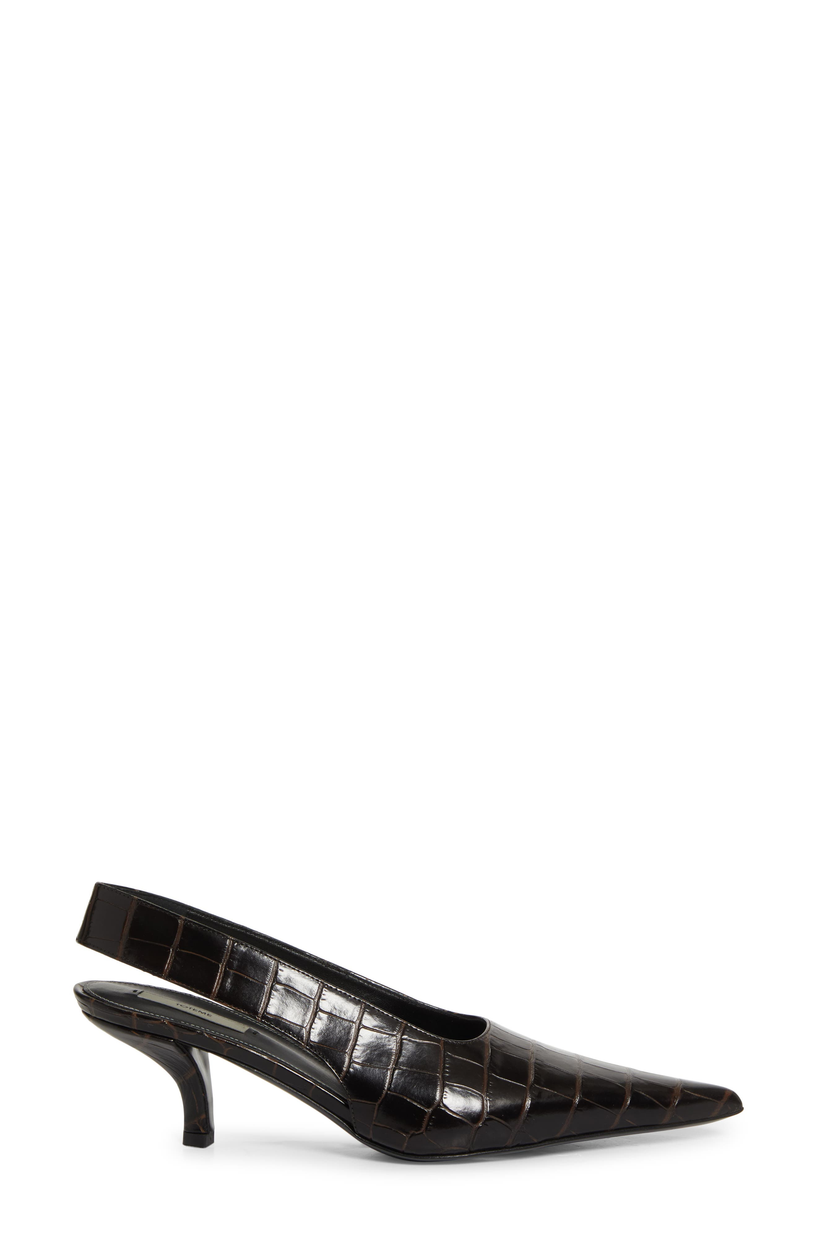 TOTEME Croc Embossed Pointed Toe Slingback Pump in Dark Brown at Nordstrom - 3