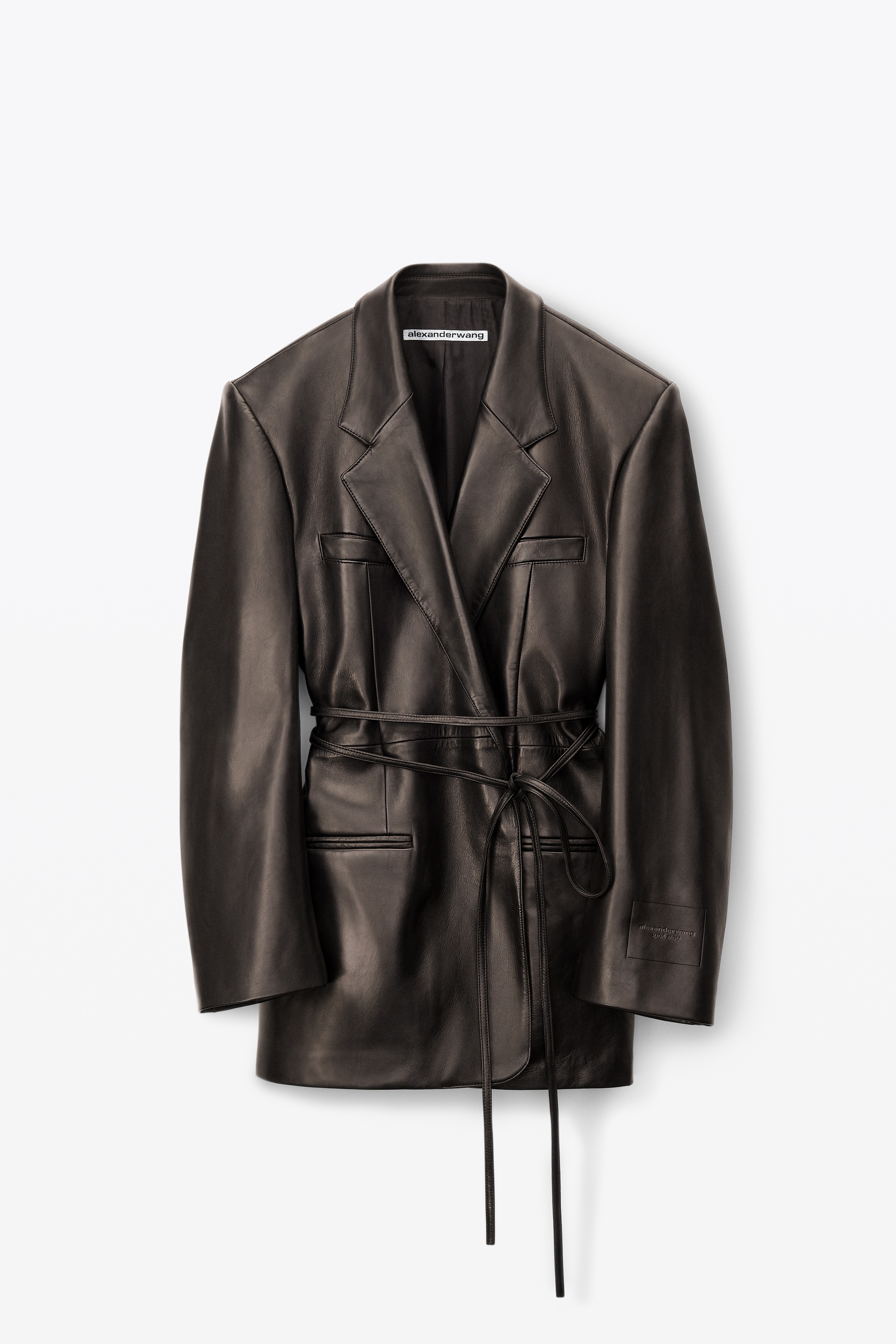 wrap tie blazer dress in buttery leather - 1