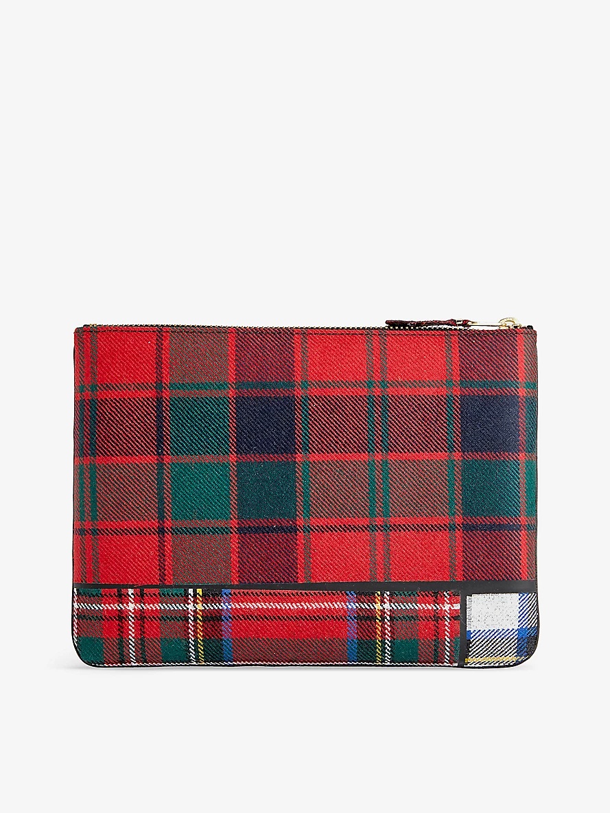 Tartan-print rectangular wool pouch - 3