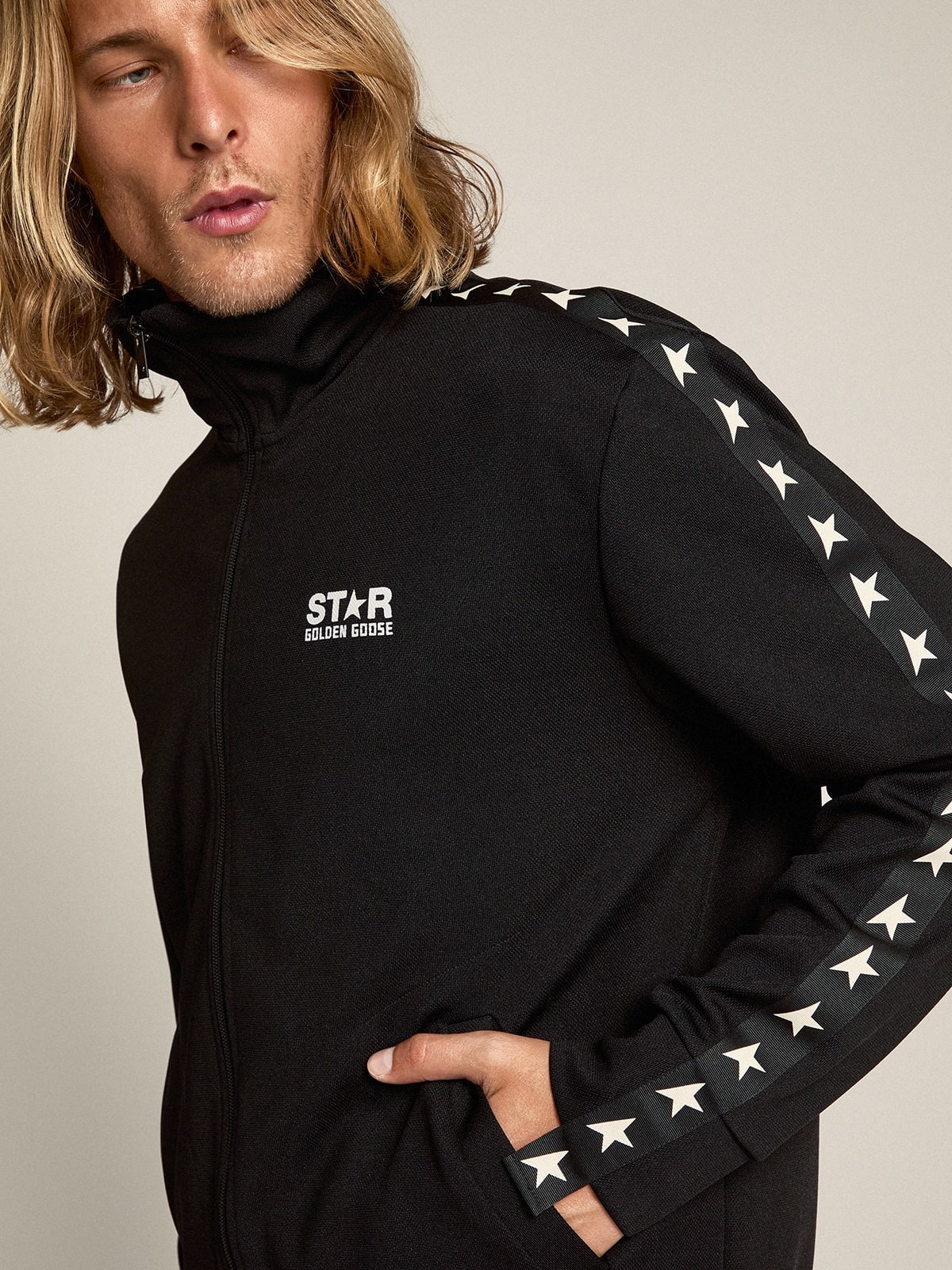 Men’s black zipped sweatshirt with white stars - 3