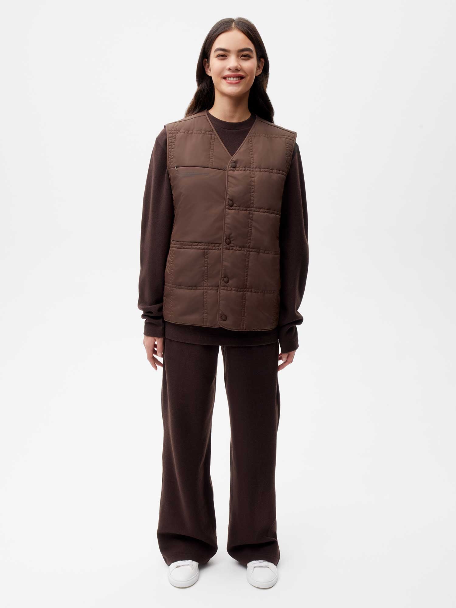 Womens Flower-Warmth Quilted Gilet - Chestnut Brown - 4
