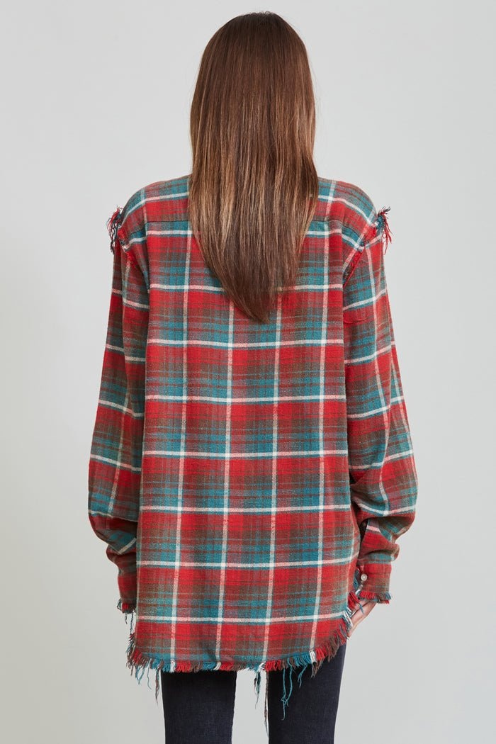 Shredded Seam Shirt - Red and Blue Plaid | R13 Denim Official Site - 3