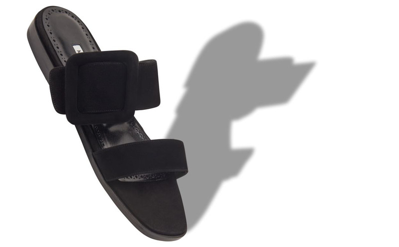 Manolo Blahnik Black Suede Flat Sliders outlook