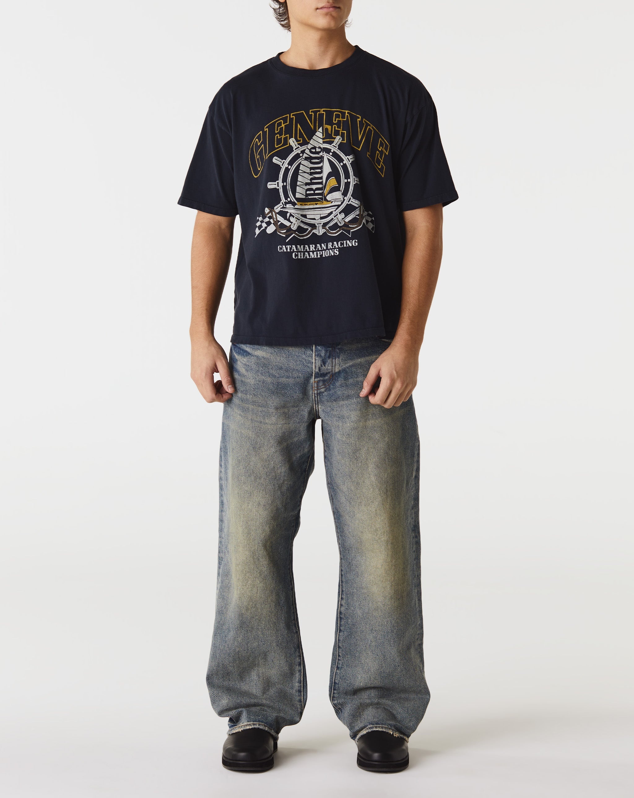 RHUDE(ルード) Geneve Catamaran Vintage T-Shirt Rhude Geneve Catamaran Tee in Vintage Black | FWRD