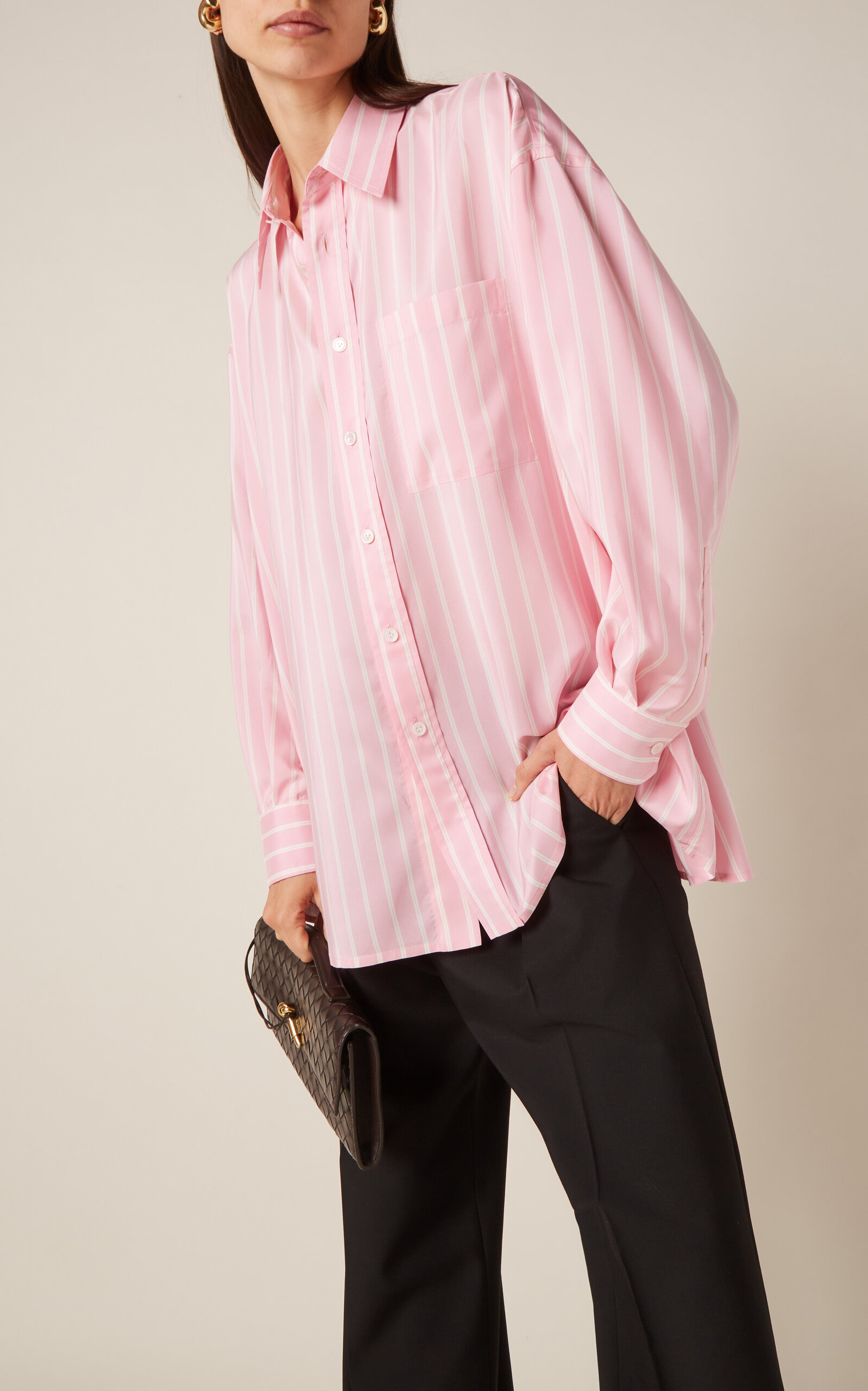 Striped Silk Button-Down Shirt pink - 2