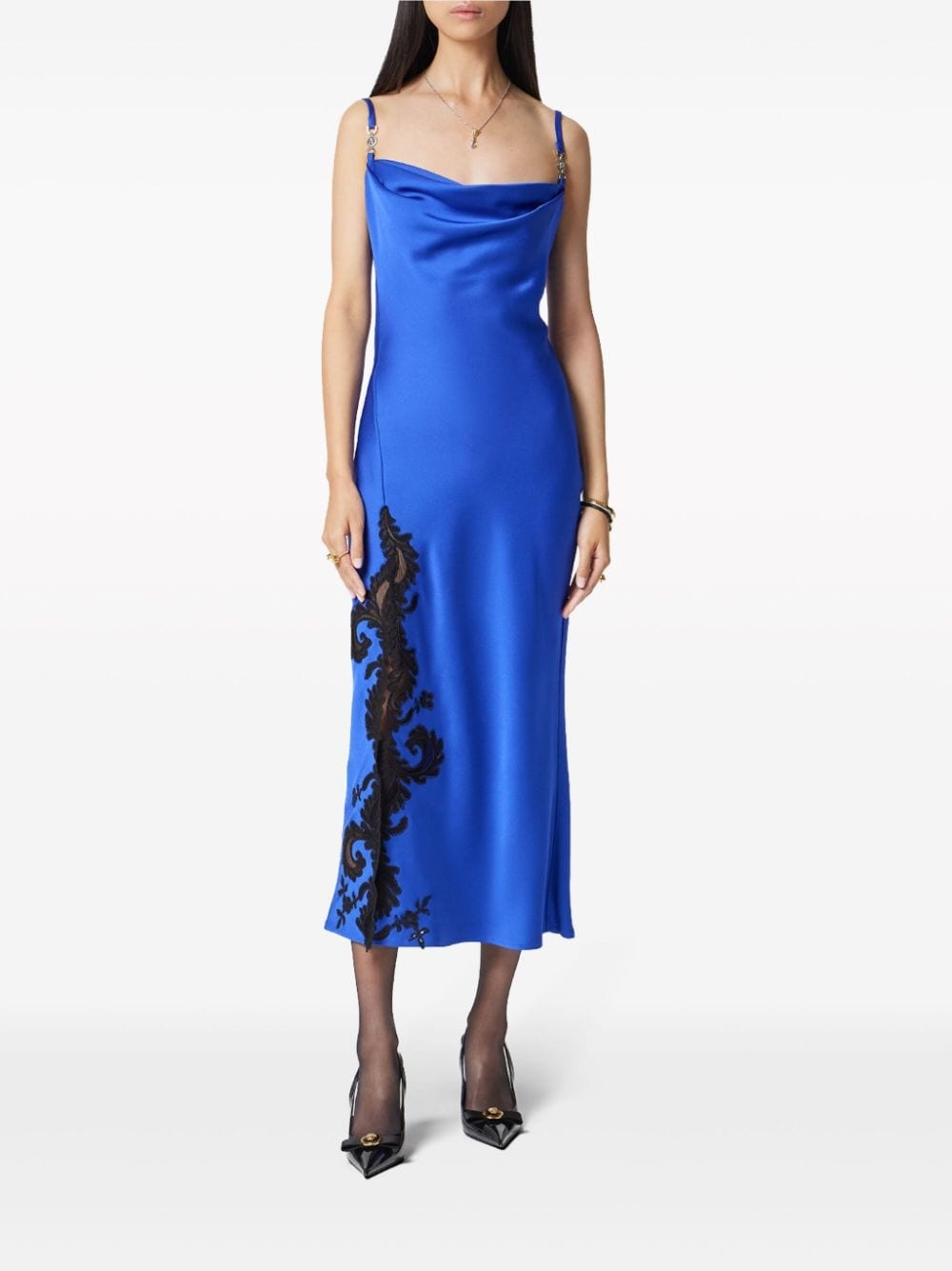Barocco-lace embellished satin midi dress - 2