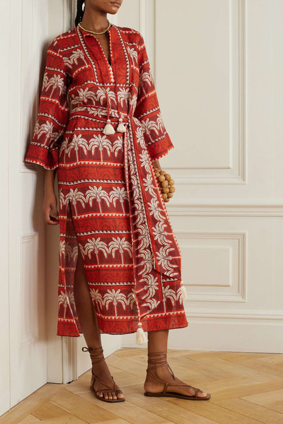 Johanna Ortiz + NET SUSTAIN Wild Savannah belted tasseled printed linen dress outlook
